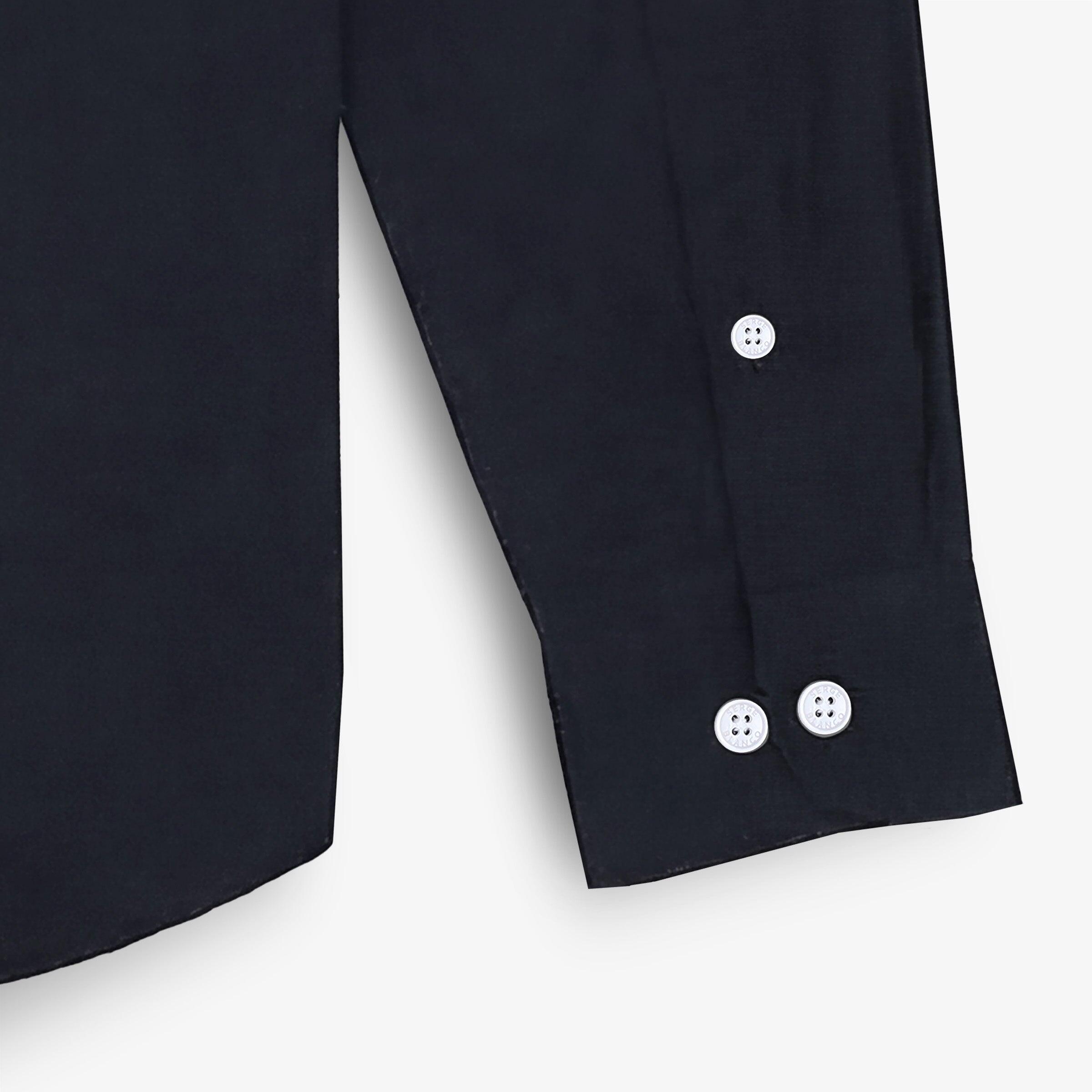 Camicia a maniche lunghe in cotone blu navy a tinta unita 4/4
