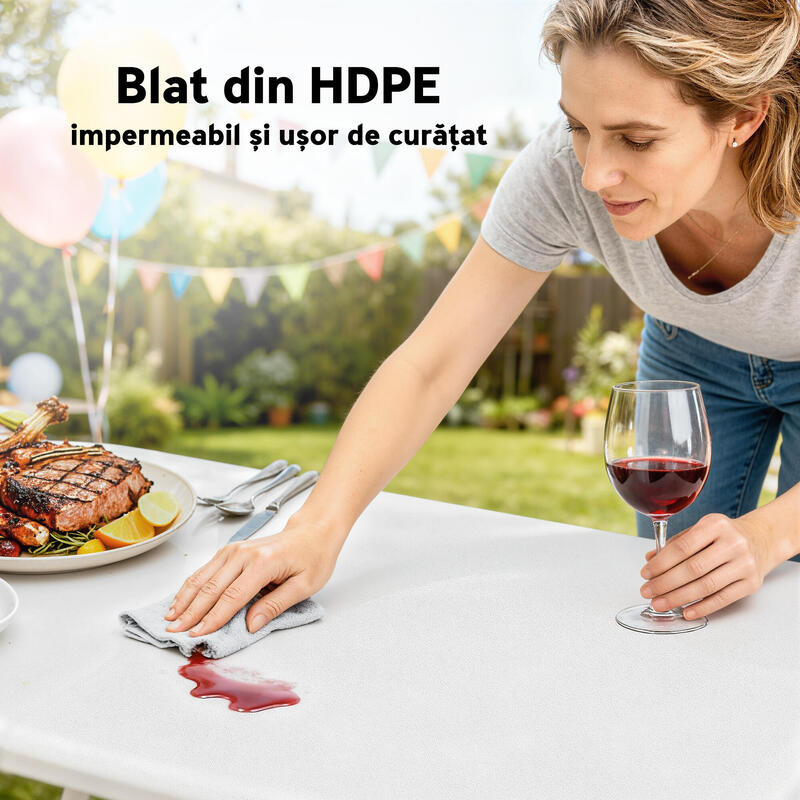 Outsunny Set masă de camping pliabilă 180x74x74 cm cu 2 bănci, alb