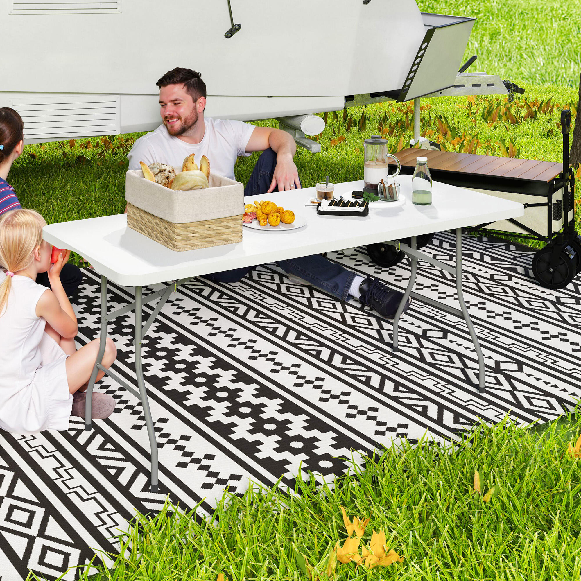 Outsunny Tavolo da Esterno Pieghevole con Maniglia 180x74x74 cm Bianco 2/7