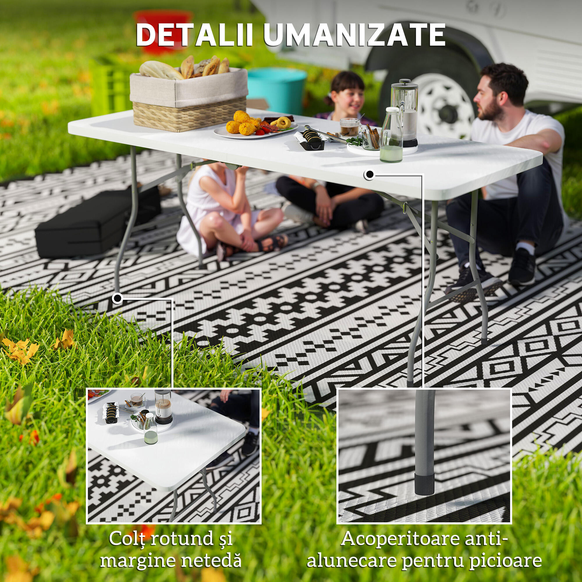 Outsunny Tavolo da Esterno Pieghevole con Maniglia 180x74x74 cm Bianco 6/7