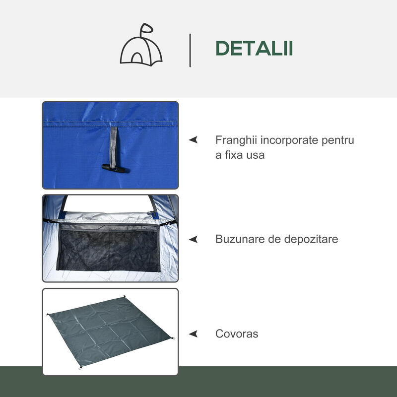 Outsunny Cort de duș pliabil pentru camping 126x124x189 cm Albastru închis
