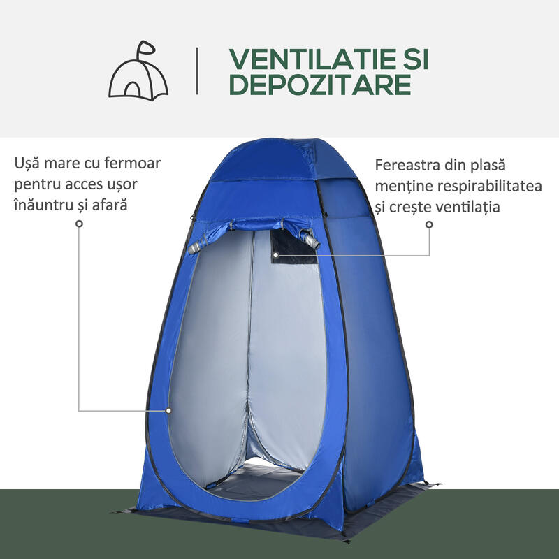 Outsunny Cort de duș pliabil pentru camping 126x124x189 cm Albastru închis