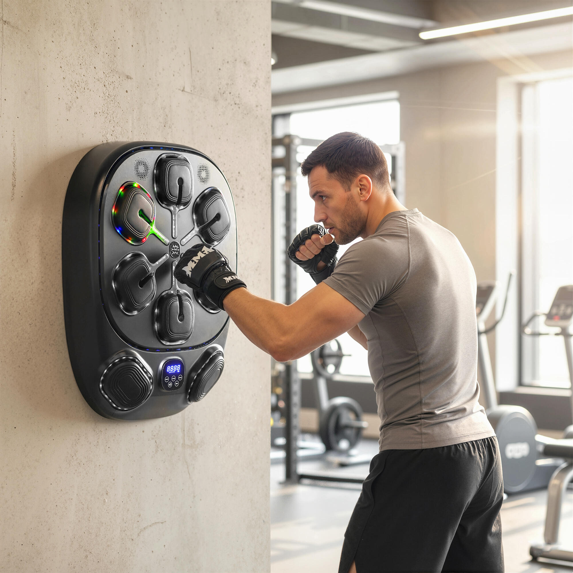 SPORTNOW Macchina da Boxe Musicale con 9 Modalità, Luci LED e Bluetooth, Nero 2/8