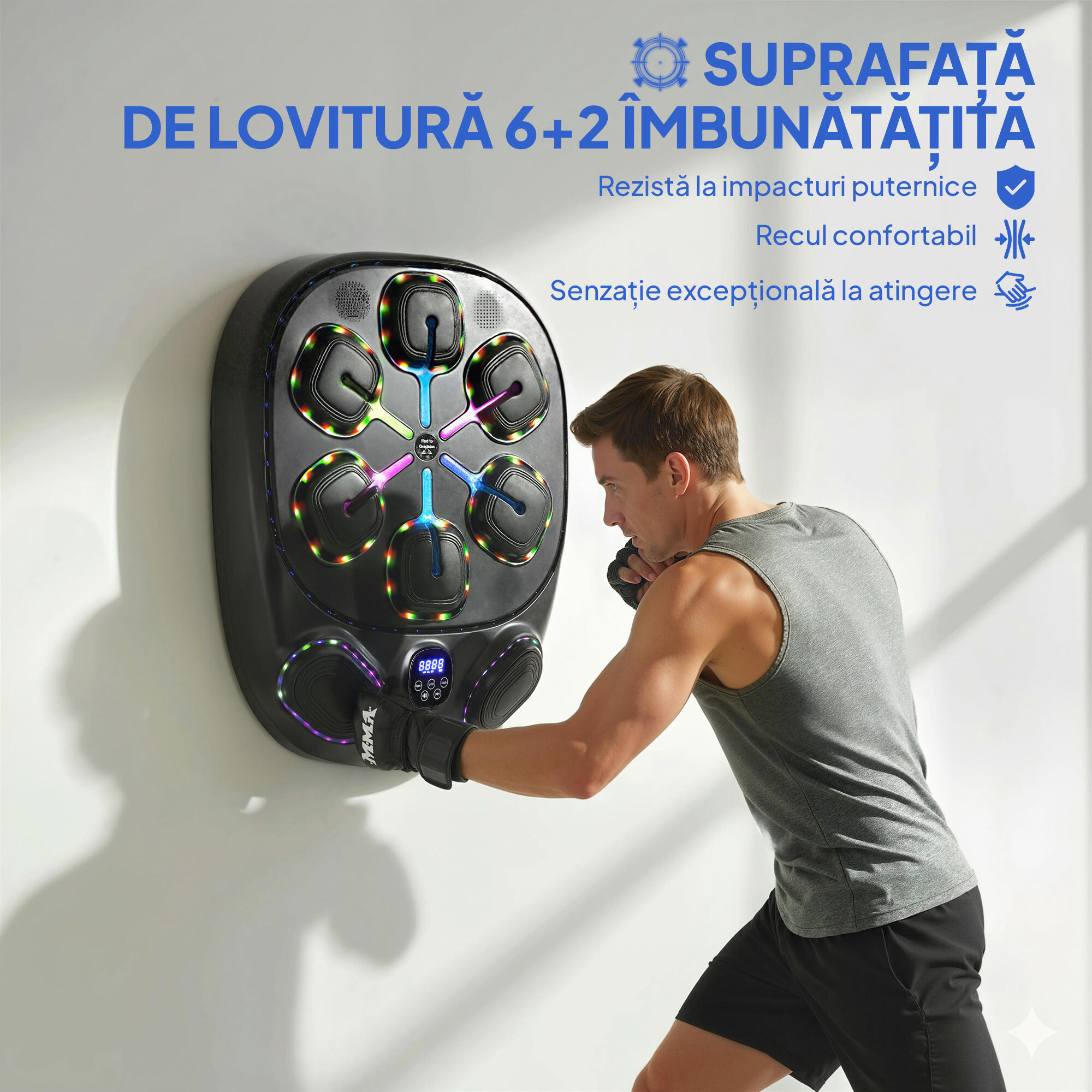 SPORTNOW Macchina da Boxe Musicale con 9 Modalità, Luci LED e Bluetooth, Nero 7/8