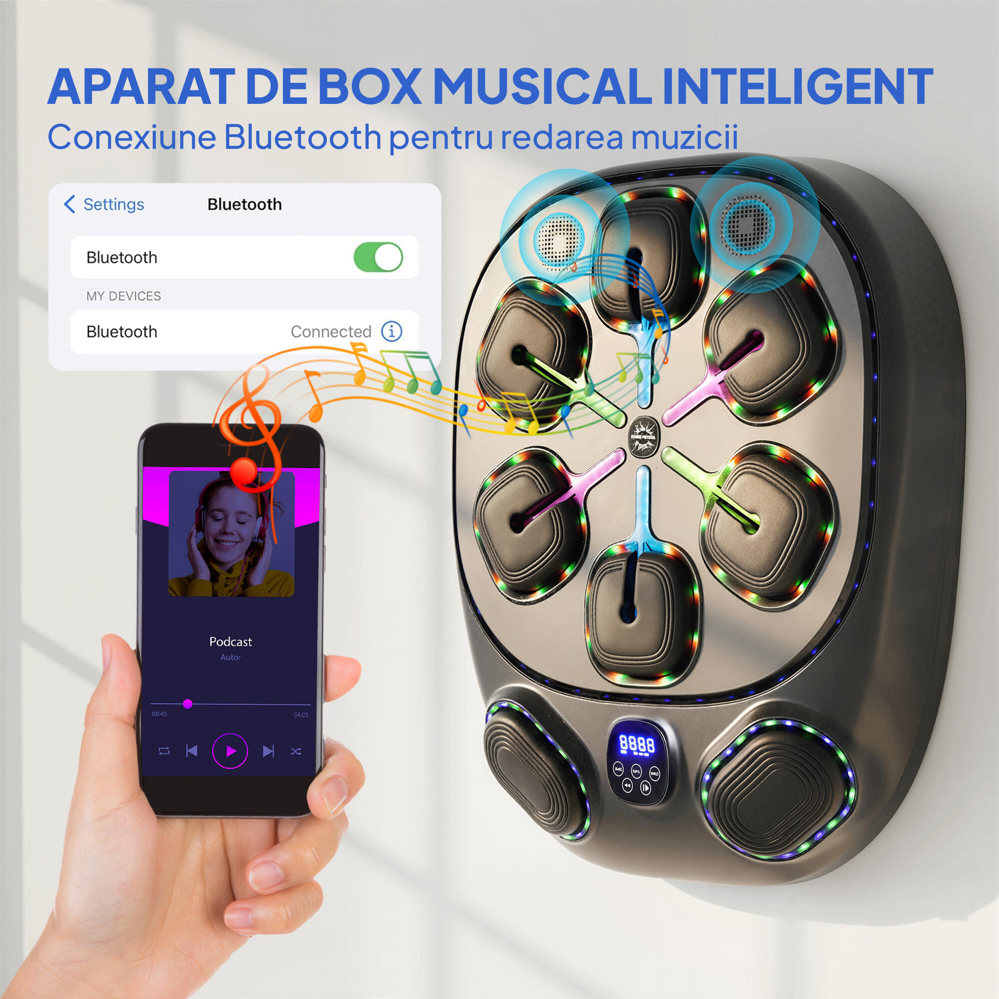 SPORTNOW Macchina da Boxe Musicale con 9 Modalità, Luci LED e Bluetooth, Nero 5/8