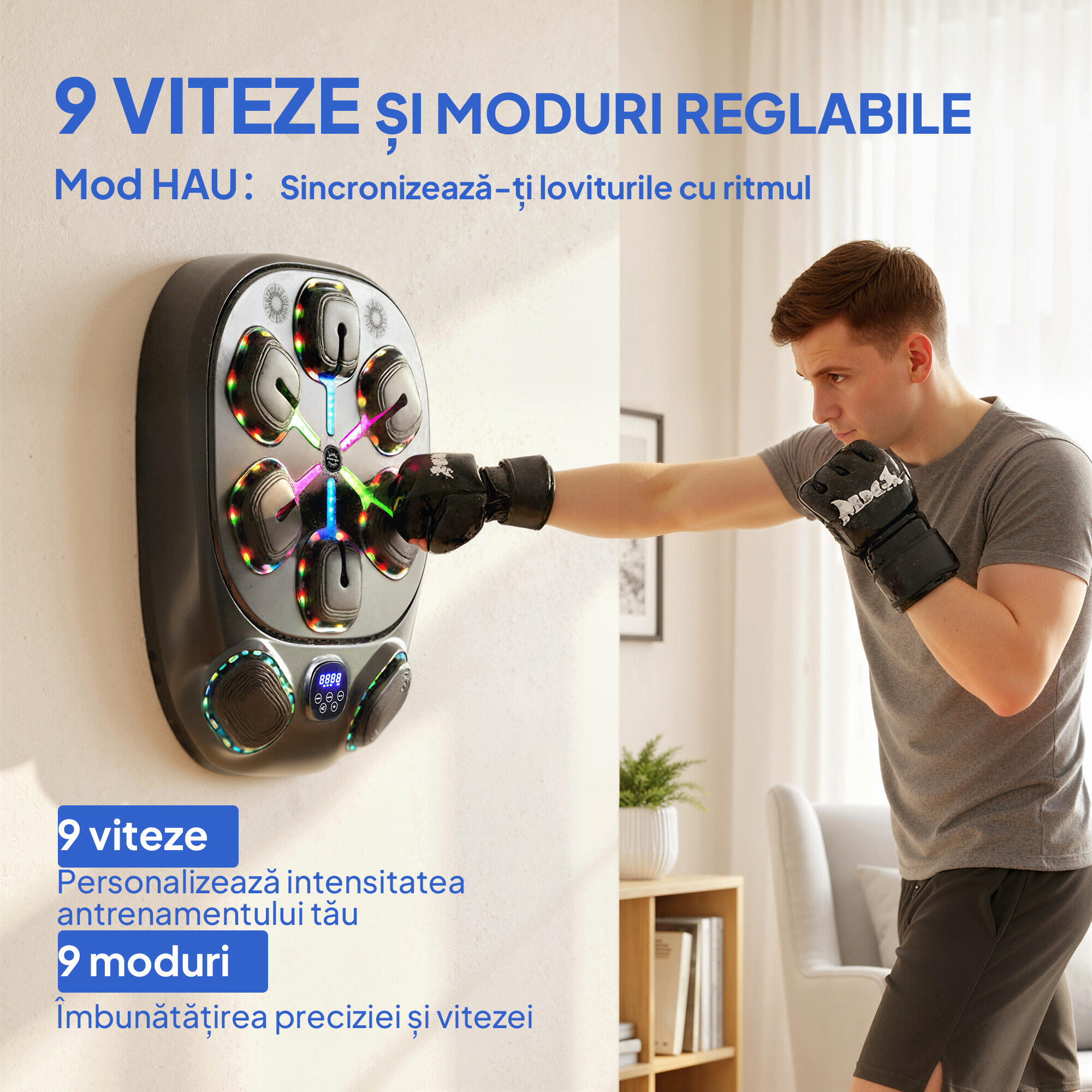 SPORTNOW Macchina da Boxe Musicale con 9 Modalità, Luci LED e Bluetooth, Nero 4/8