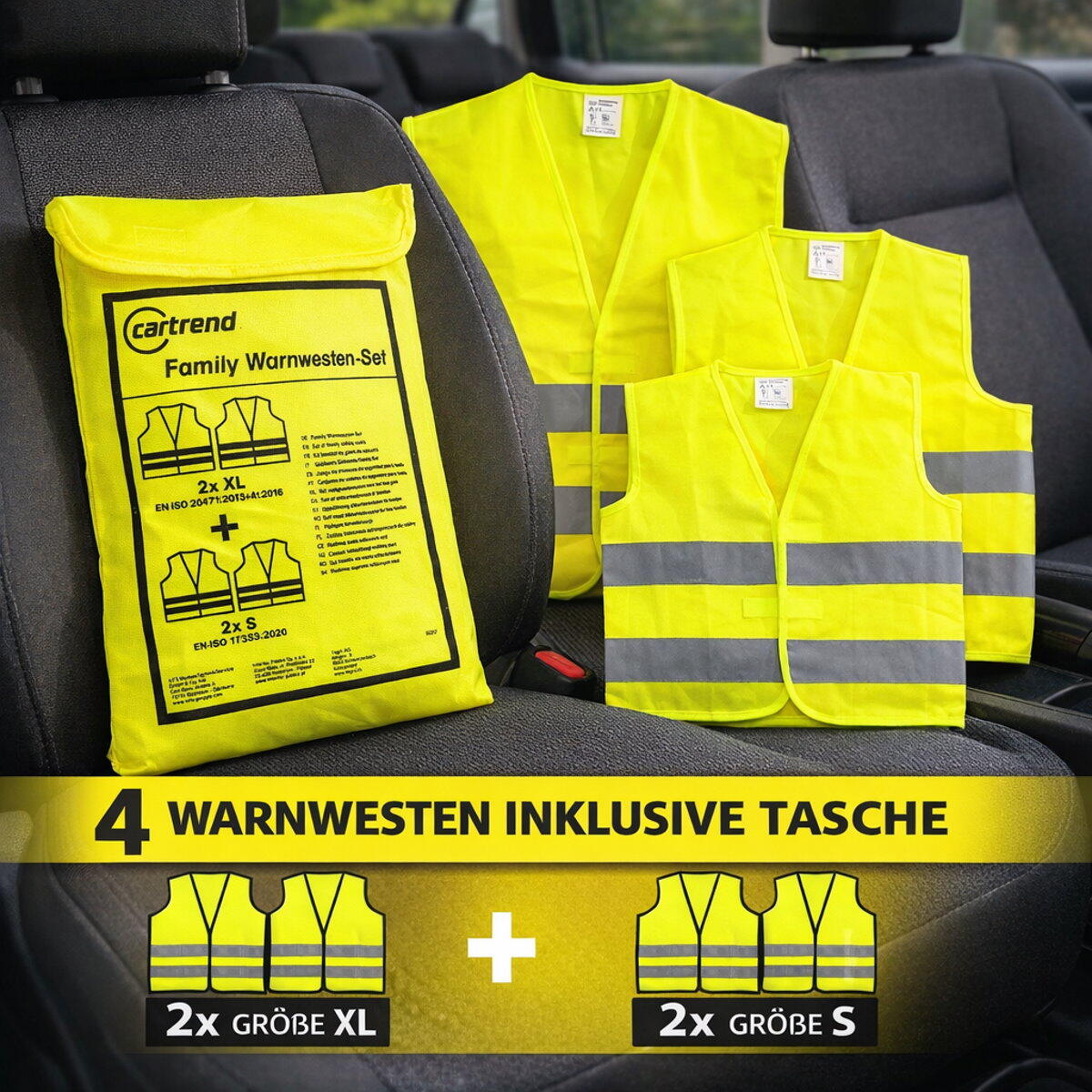 cartrend Warnweste gelb 4x Zipptasche 6/6