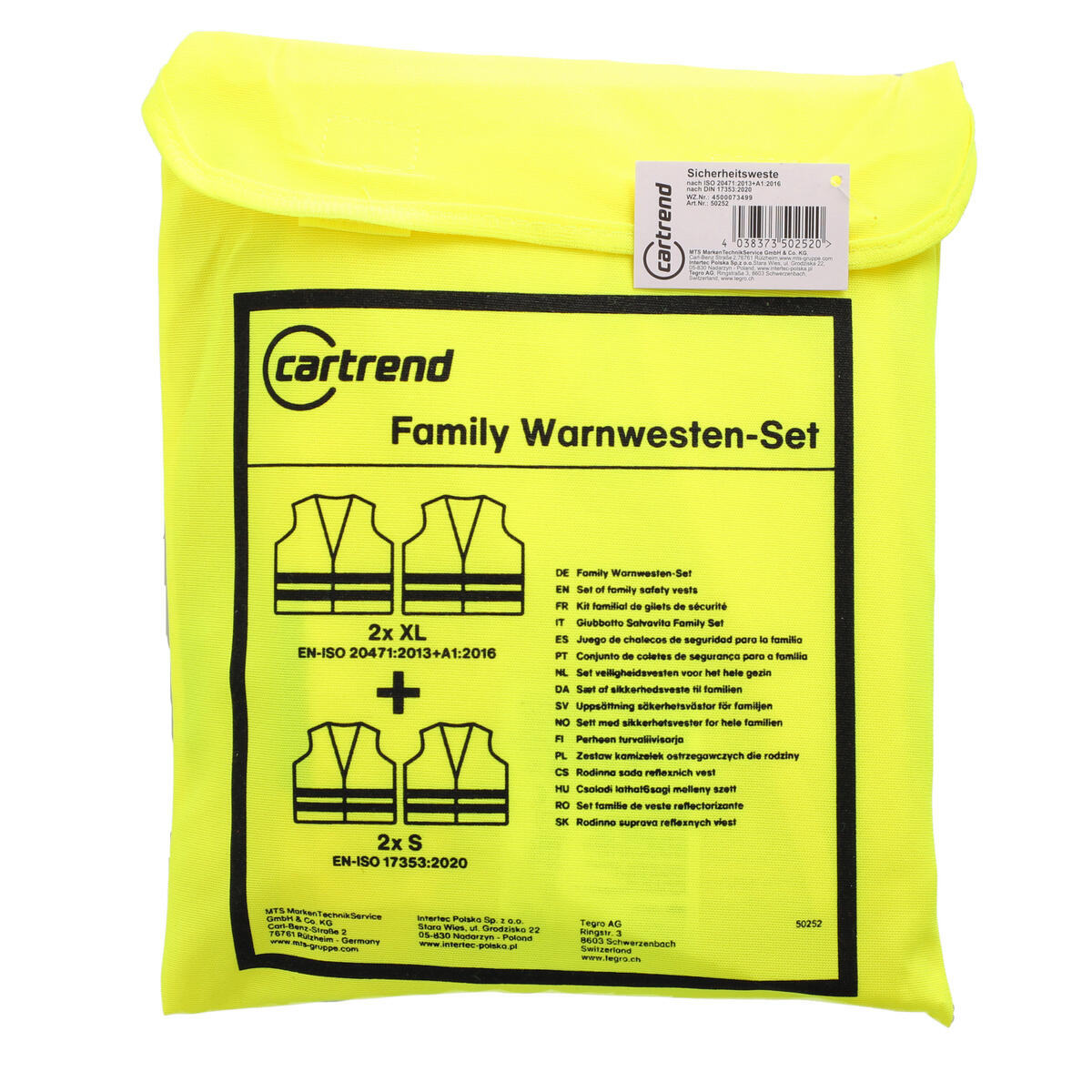 cartrend Warnweste gelb 4x Zipptasche 4/6