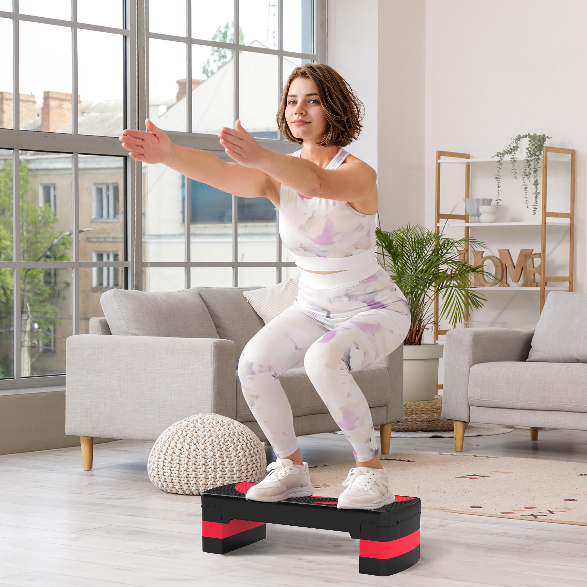 HOMCOM Stepper Fitness Regolabile su 3 Altezze da 10-15-20 cm Rosso e Nero 2/7