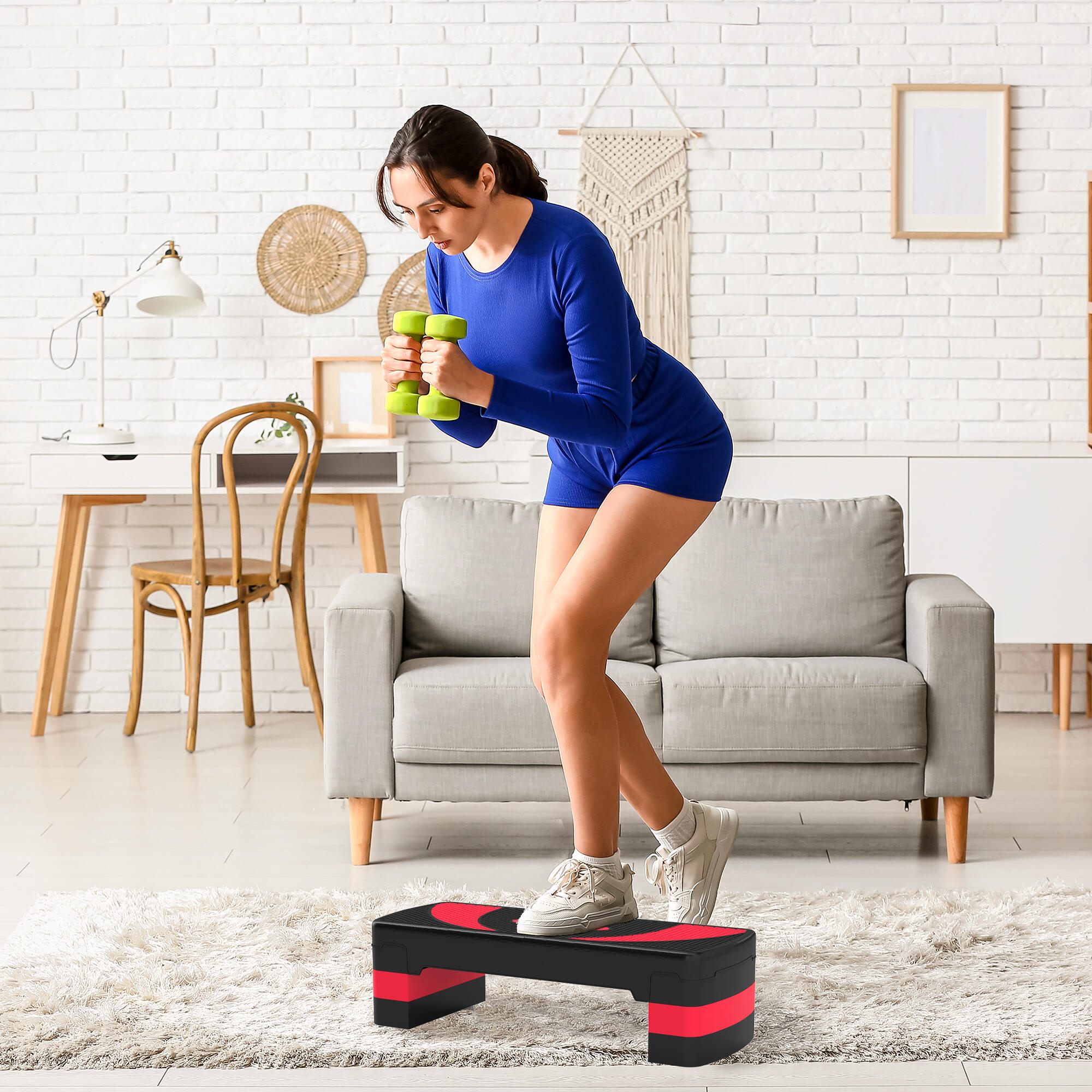 HOMCOM Stepper Fitness Regolabile su 3 Altezze da 10-15-20 cm Rosso e Nero 7/7
