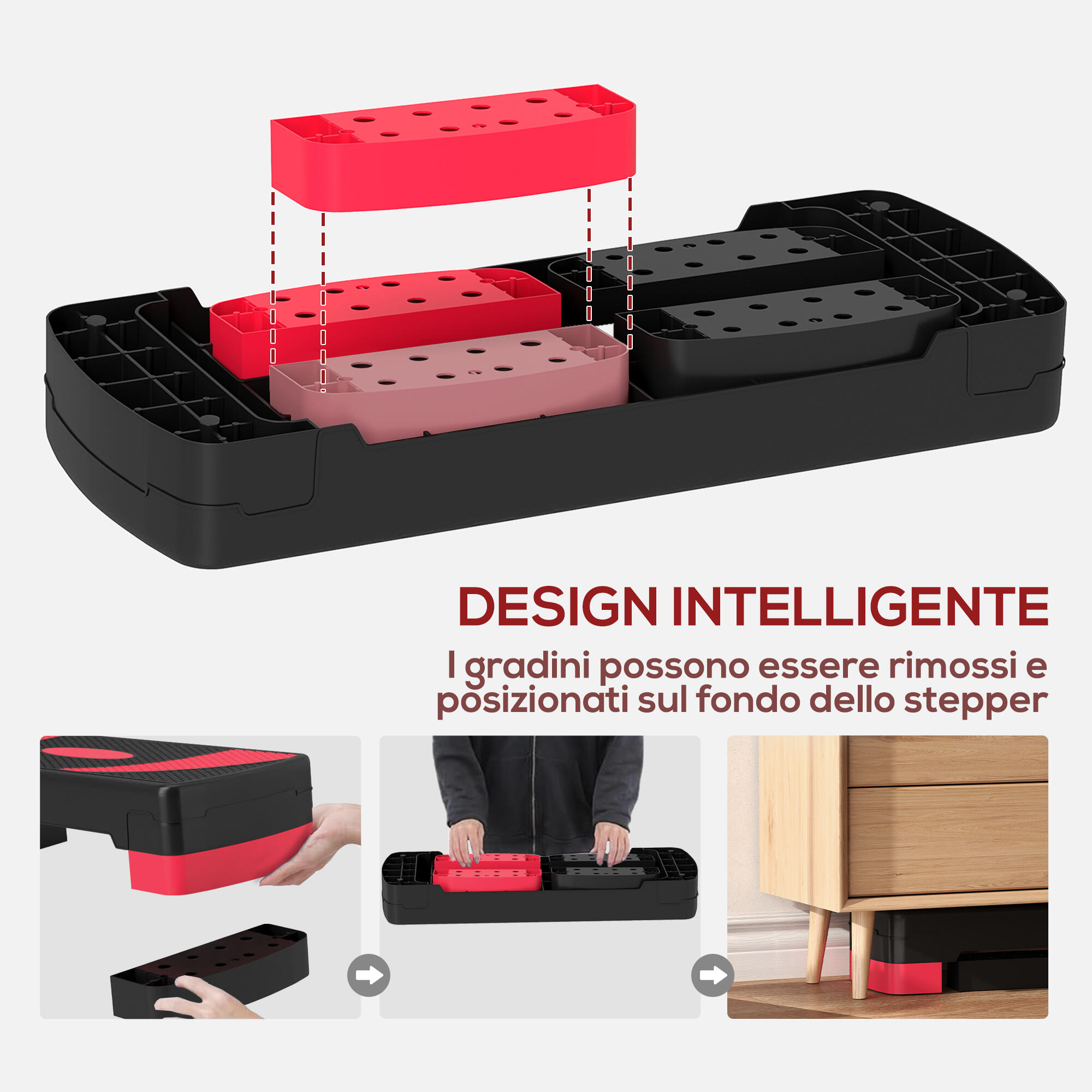 HOMCOM Stepper Fitness Regolabile su 3 Altezze da 10-15-20 cm Rosso e Nero 5/7