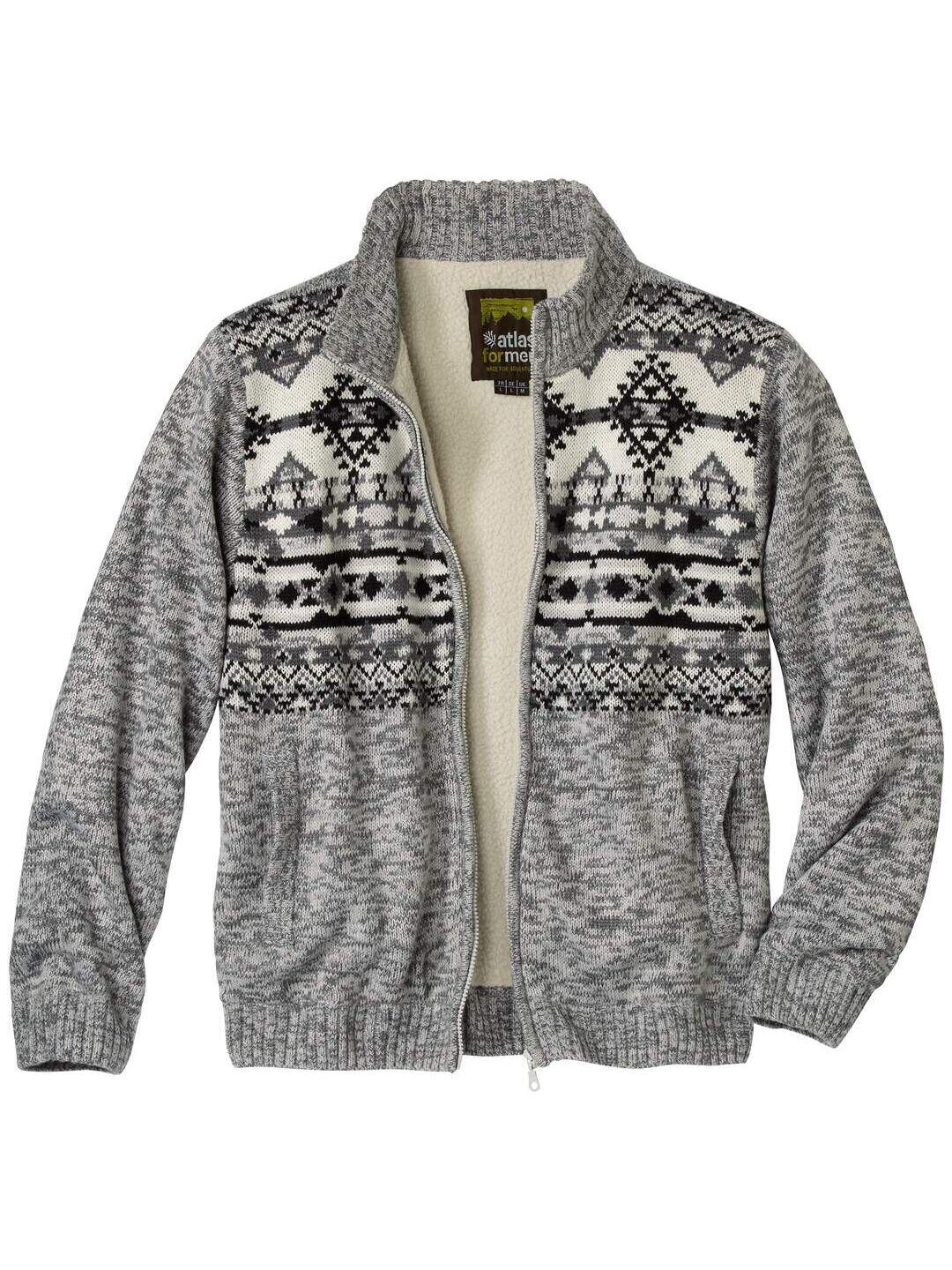 Strickjacke mit Jacquard-Muster und Teddyfutter 1/4