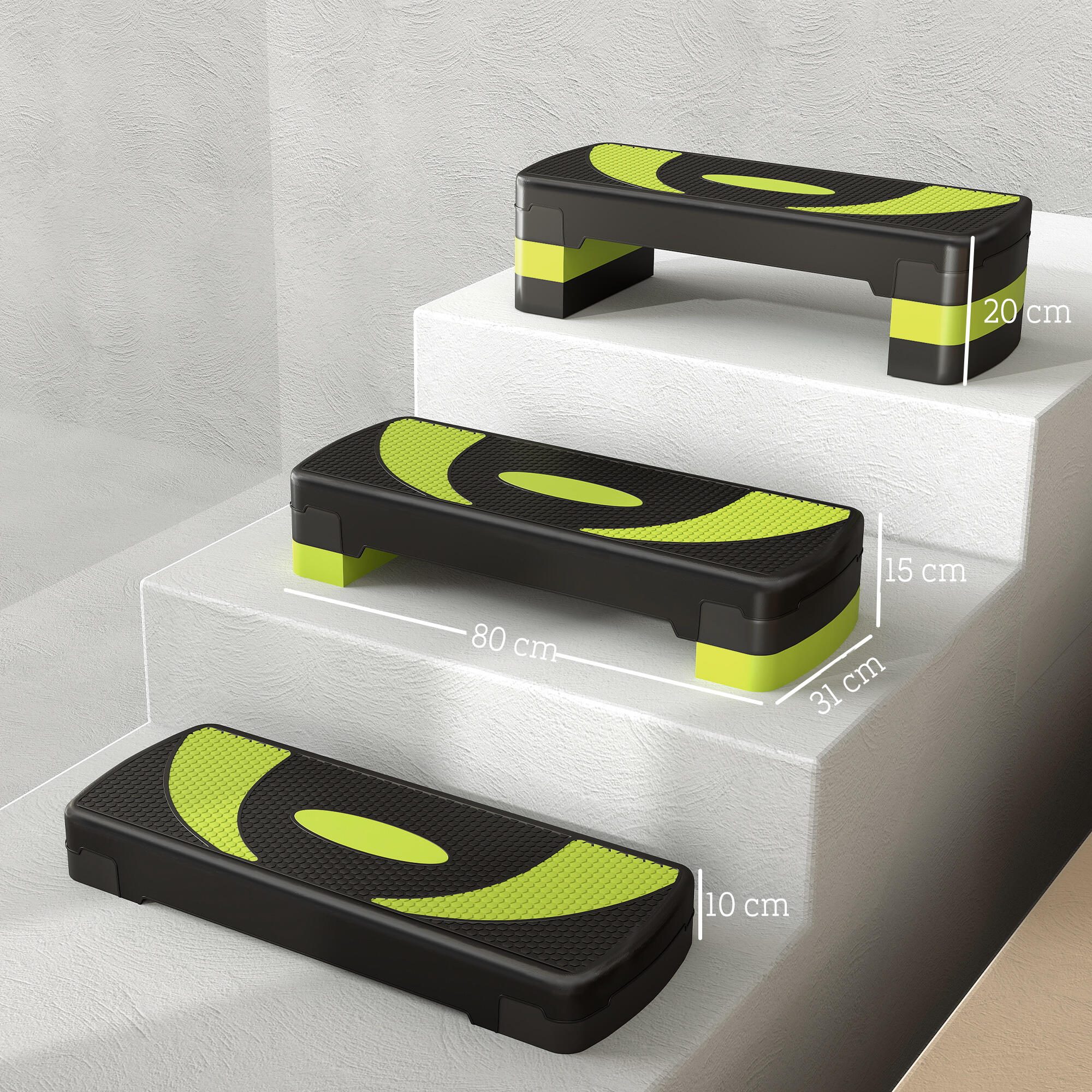 HOMCOM Stepper Fitness Regolabile su 3 Altezze da 10-15-20 cm Verde e Nero 3/7