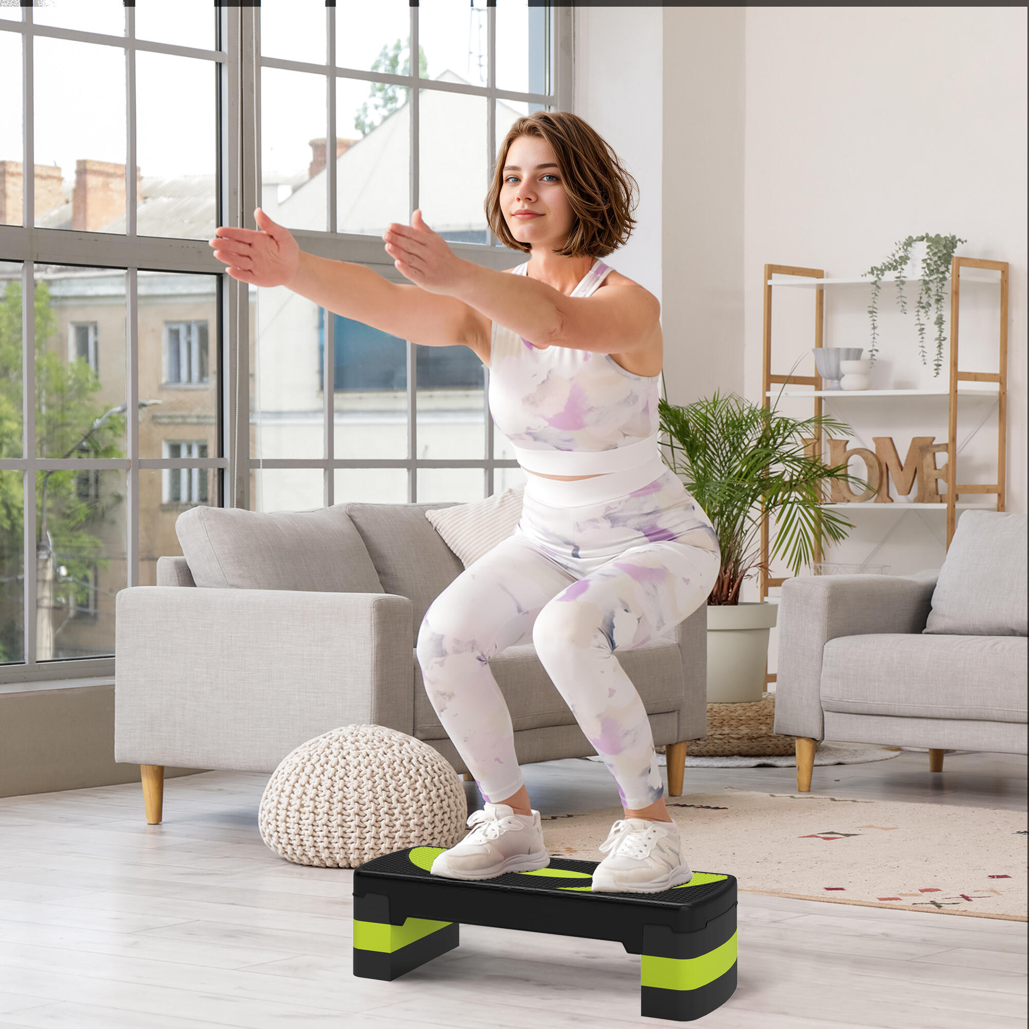 HOMCOM Step Fitness da Aerobica, Stepper Regolabile a 3 Altezze