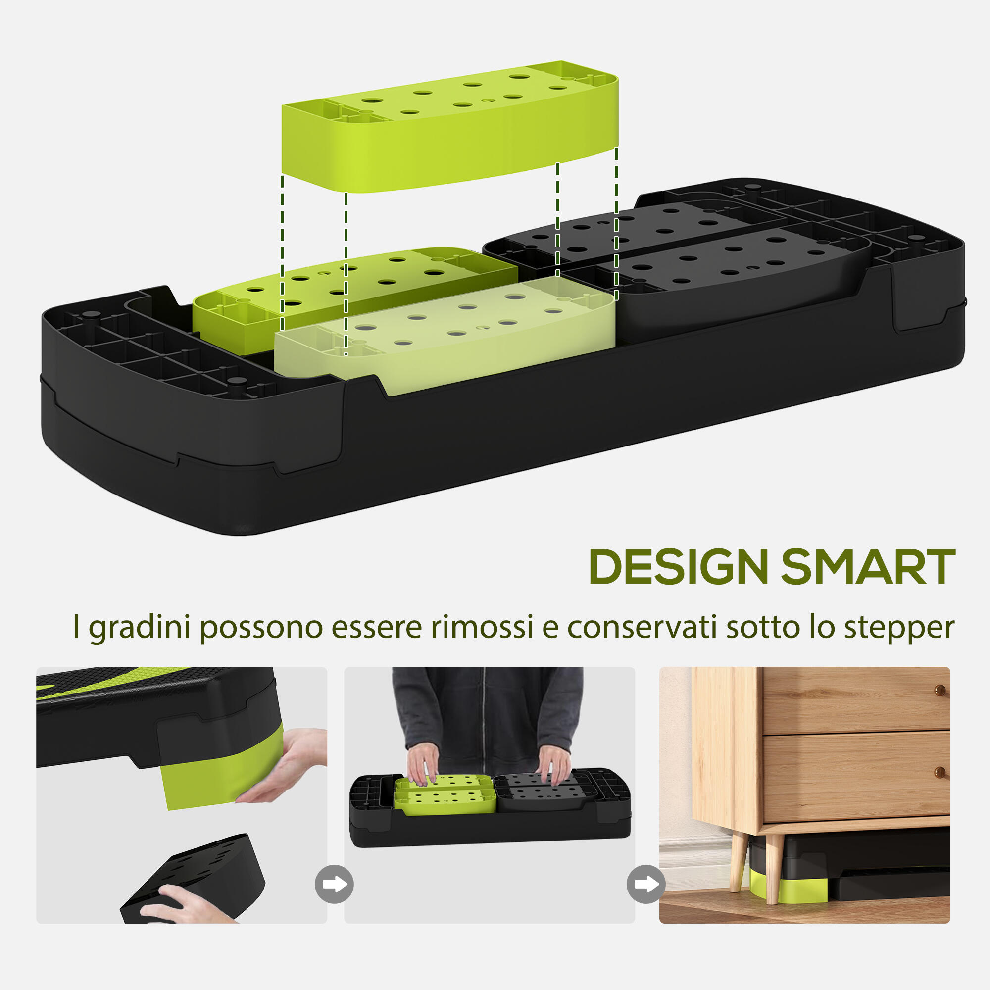 HOMCOM Stepper Fitness Regolabile su 3 Altezze da 10-15-20 cm Verde e Nero 5/7