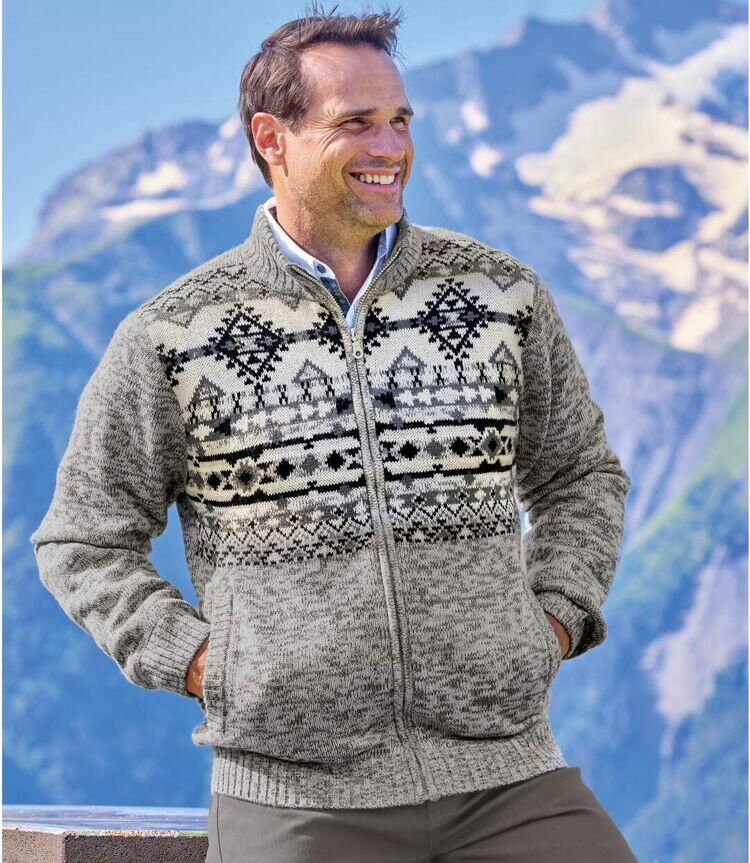 Strickjacke mit Jacquard-Muster und Teddyfutter 3/4