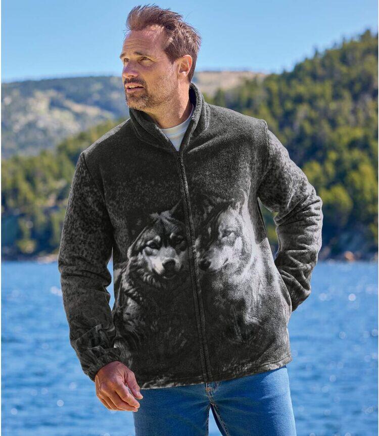 Fleecejacke mit Wolfsmotiv 3/5