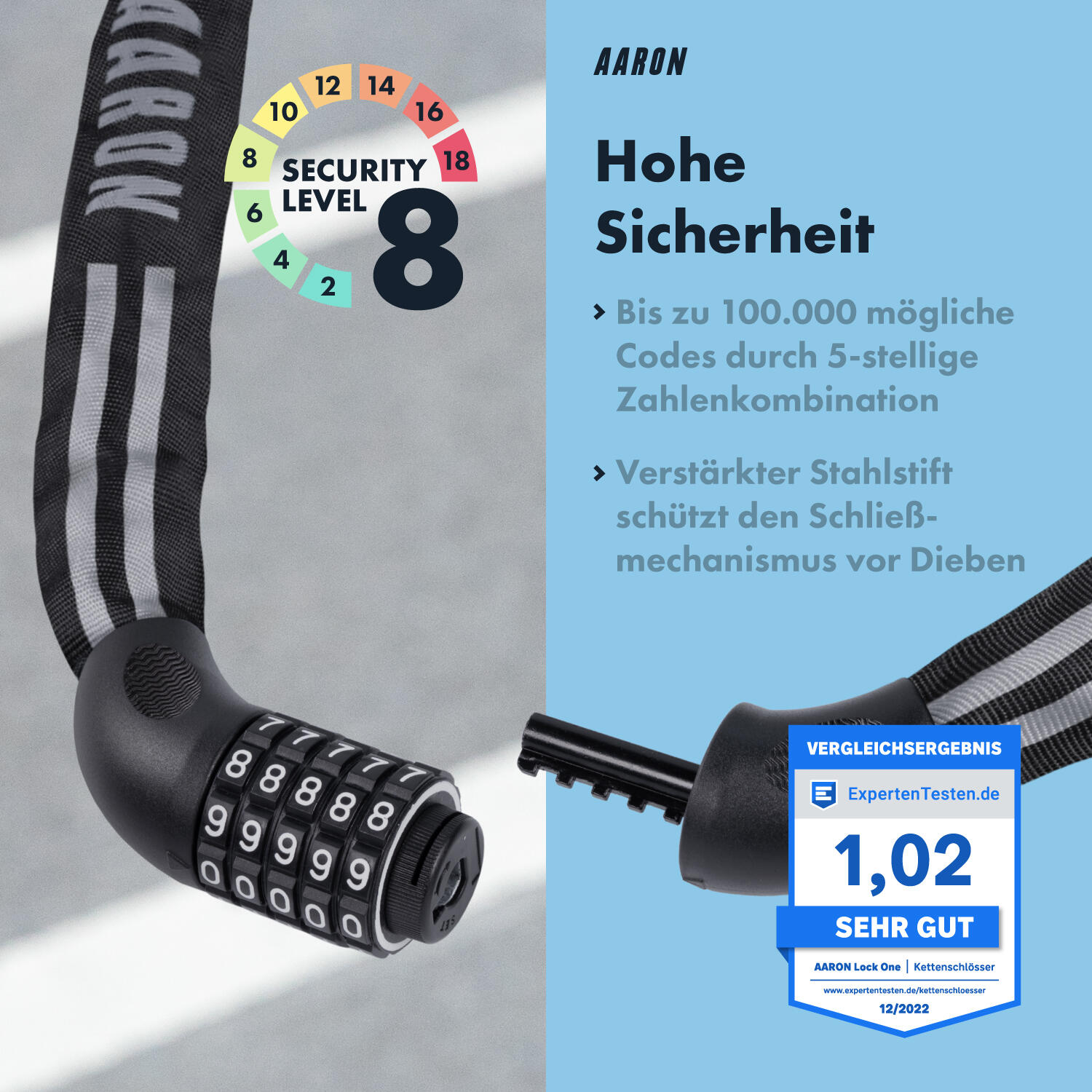 Reflect - Reflektierendes Fahrrad-Kettenschloss mit Zahlencode - 110 cm 4/6