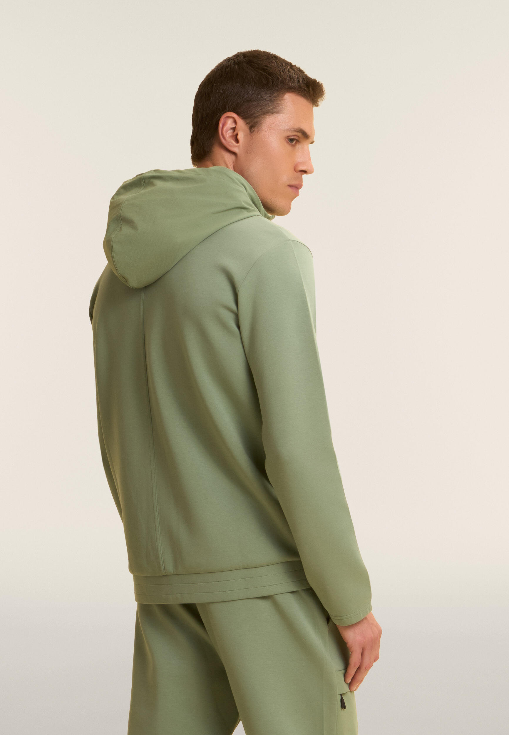 Felpa Zip Cappuccio con Inserti Nylon Rip-Stop 3/4