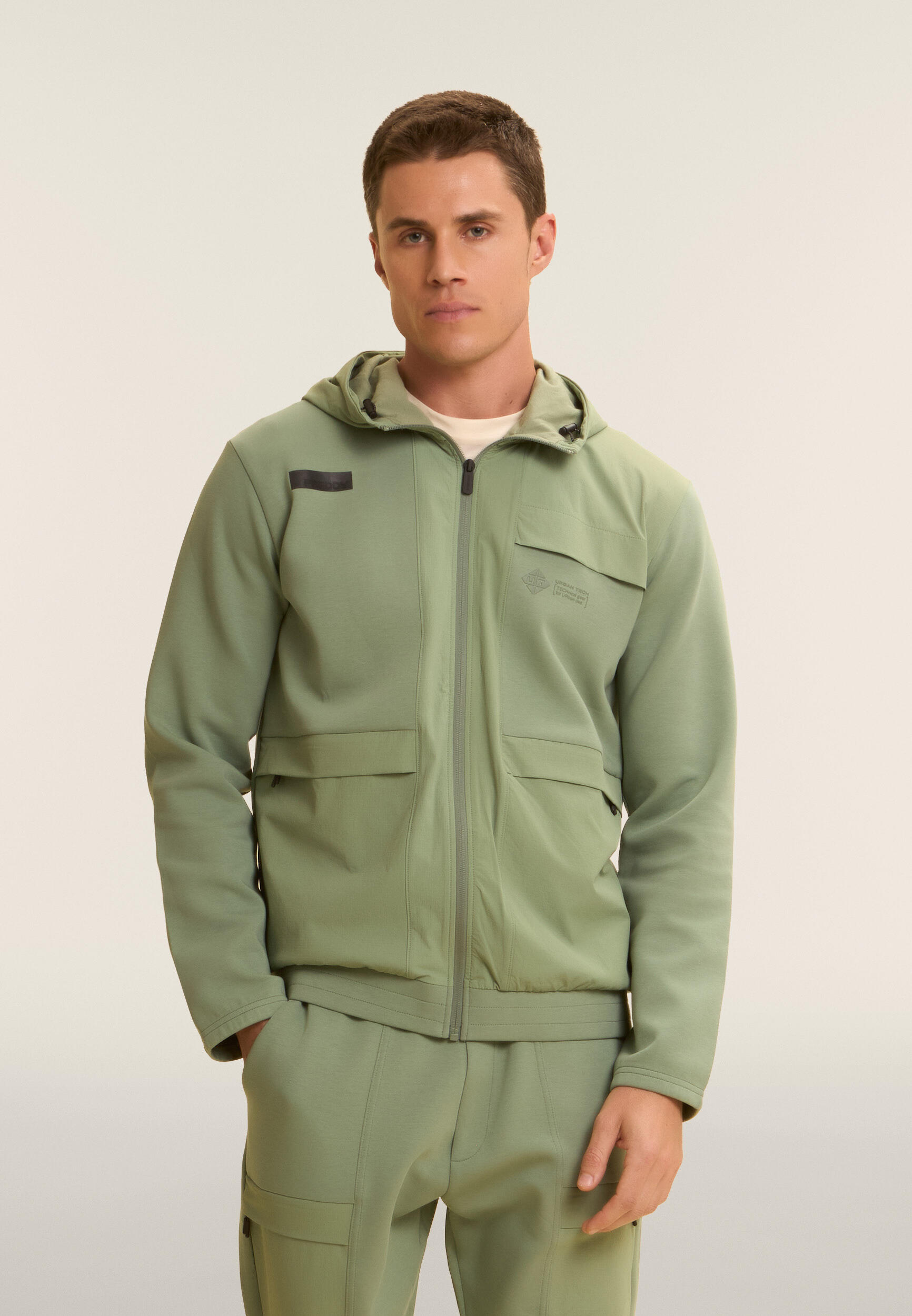 Felpa Zip Cappuccio con Inserti Nylon Rip-Stop 2/4
