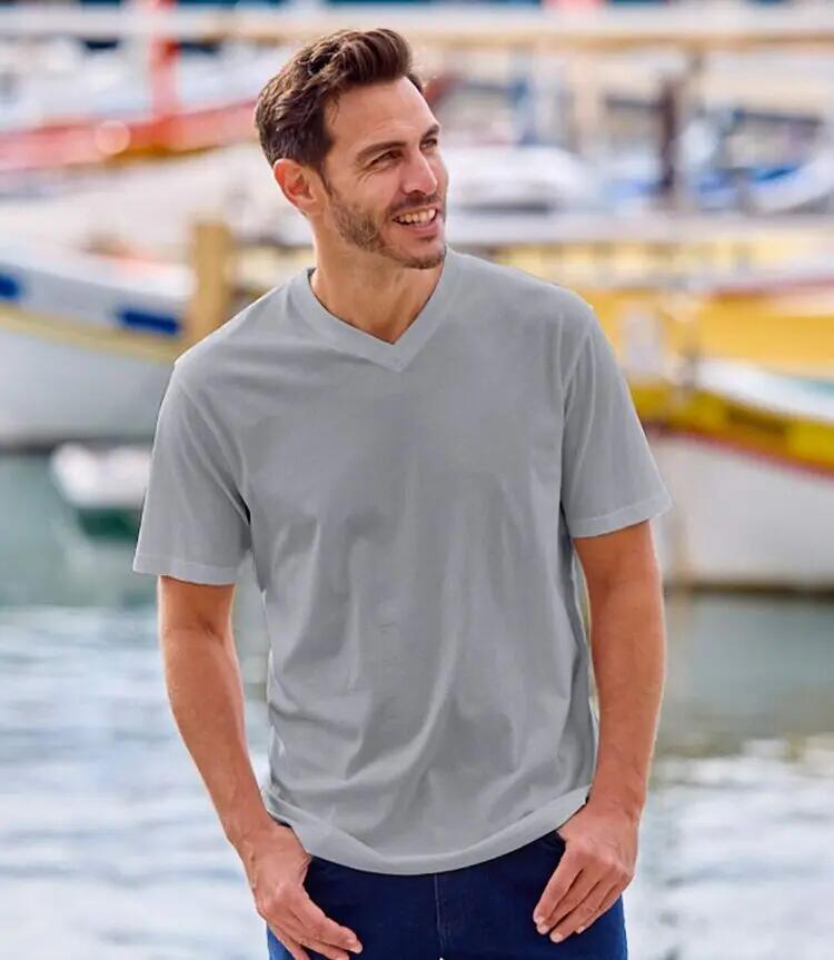 4er-Pack, einfarbige, kurzärmelige T-Shirts mit V-Ausschnitt 5/7