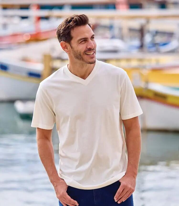 4er-Pack, einfarbige, kurzärmelige T-Shirts mit V-Ausschnitt 4/7