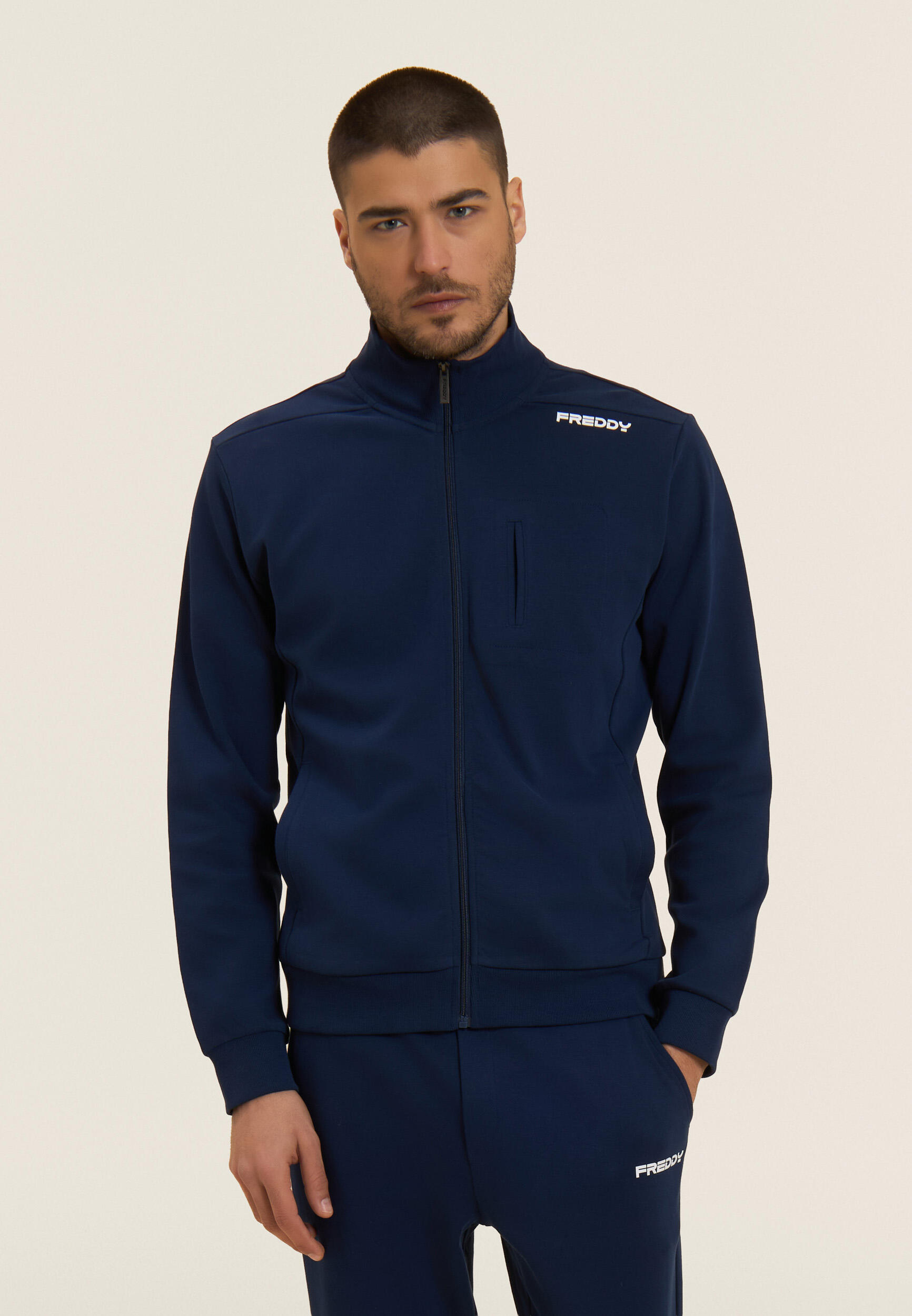 Felpa full zip con taschino e collo alto 2/5