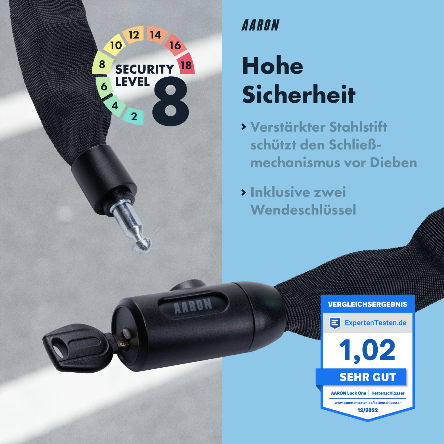 Lock One Kettenschloss 100 cm mit 2 Schlüsseln - Schwarz 4/5