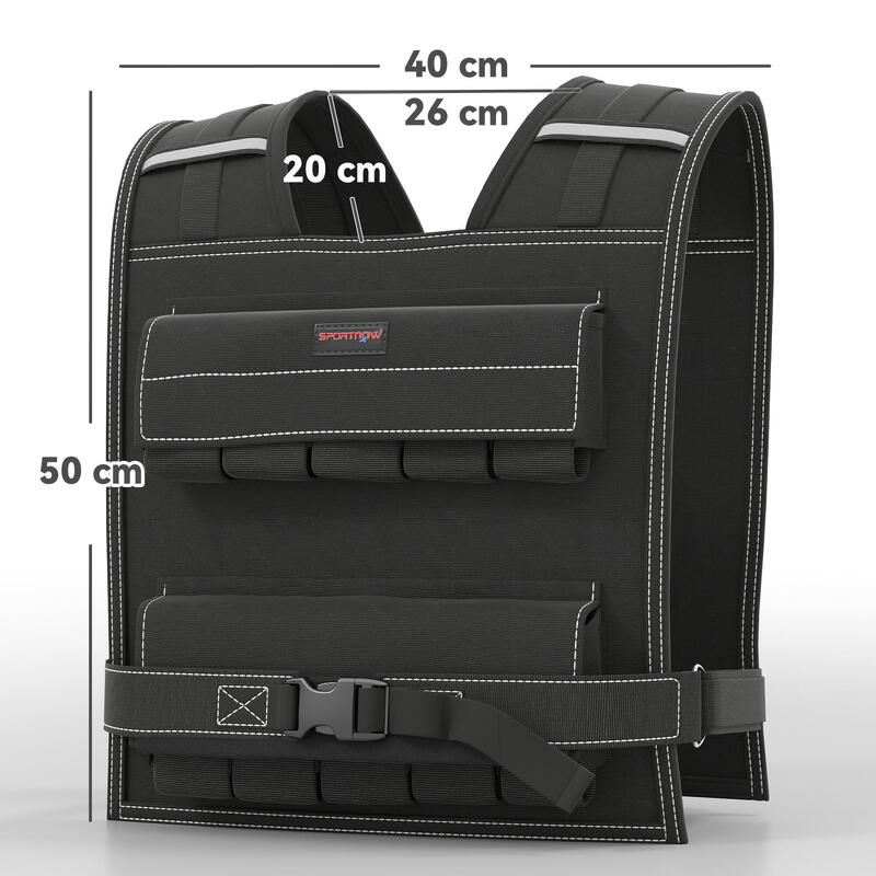 SPORTNOW Vestă cu greutăţi reglabilă 20 kg, 20 pungi detaşabile, Oxford, Negru