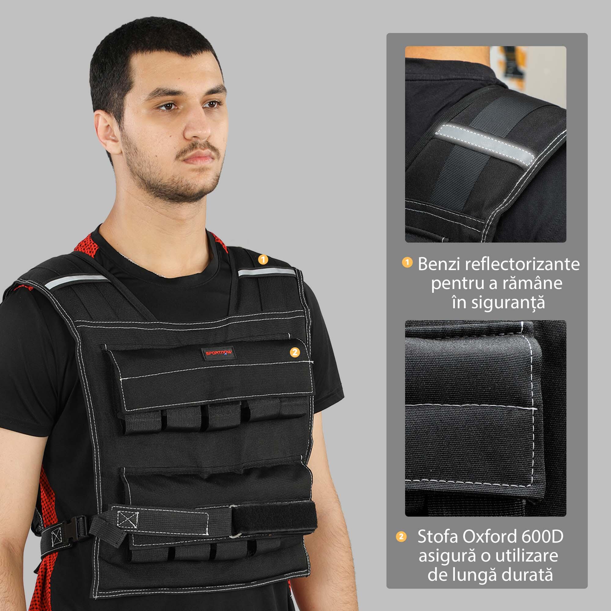 SPORTNOW Gilet Zavorrato Regolabile 20kg con 20 Pesi e Catarifrangenti Nero 7/7