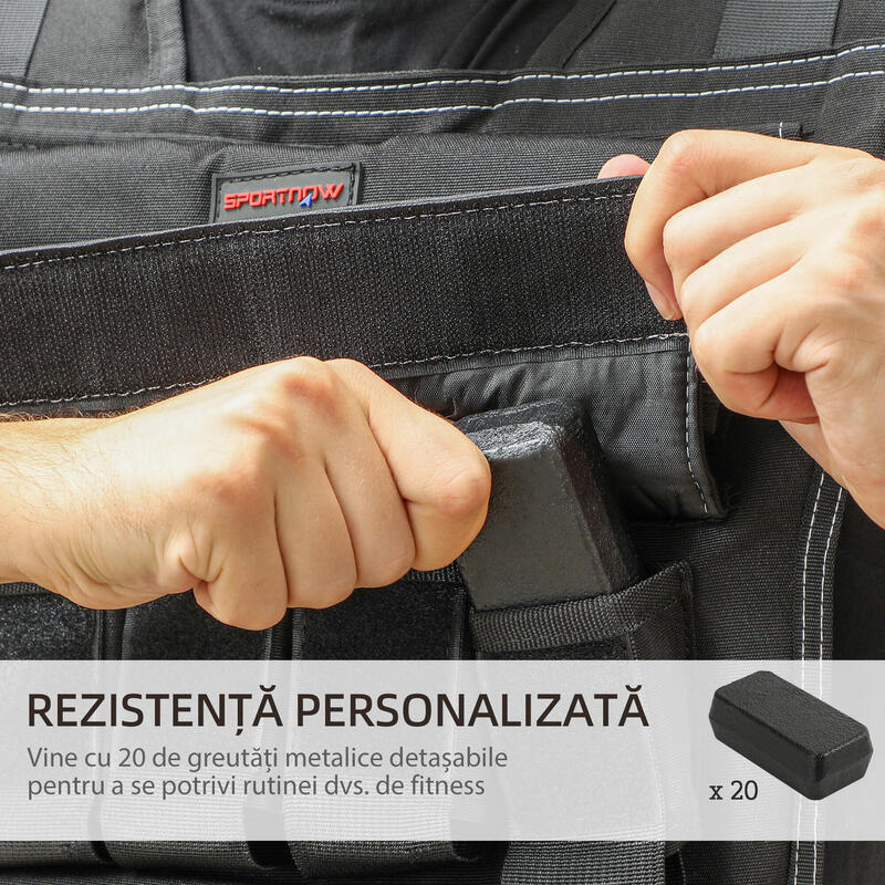 SPORTNOW Vestă cu greutăţi reglabilă 20 kg, 20 pungi detaşabile, Oxford, Negru