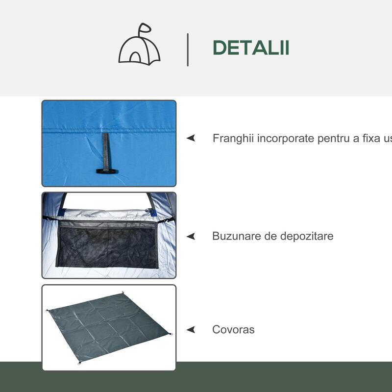 Outsunny Cort de duș pliabil pentru camping 126x124x189 cm, albastru