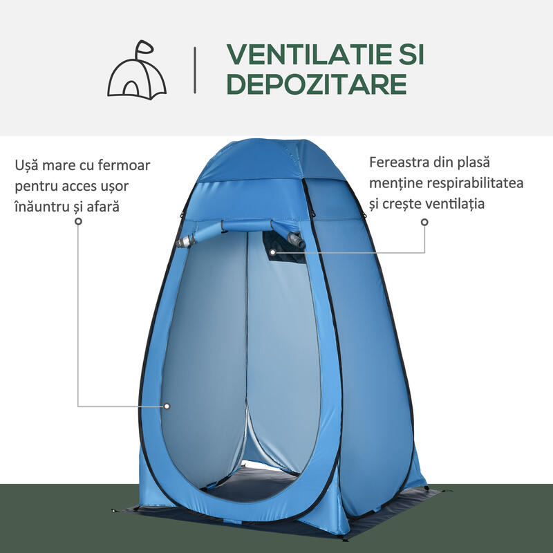 Outsunny Cort de duș pliabil pentru camping 126x124x189 cm, albastru