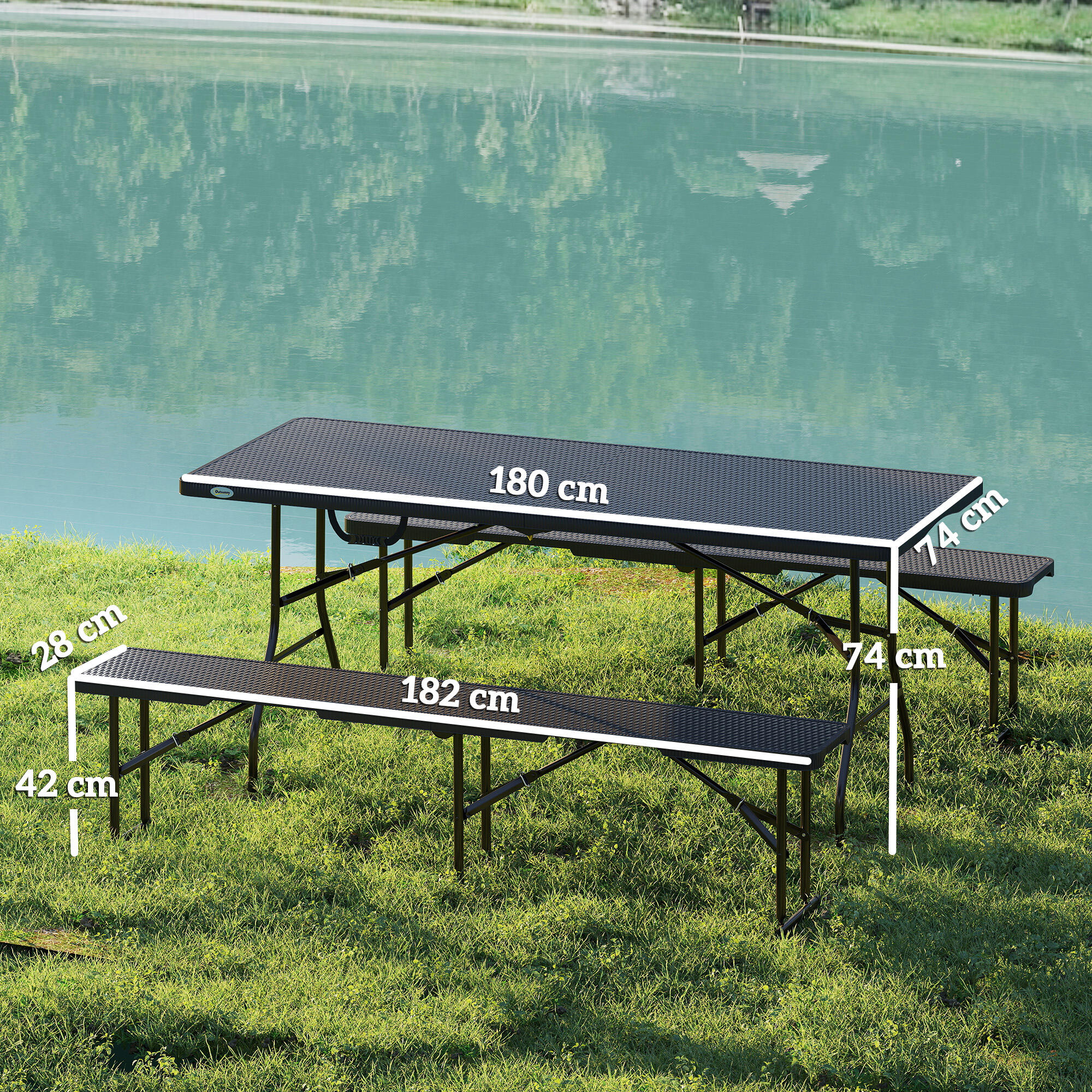 Table pliante - Camping - Unisexe - Effet rotin, Pliable, Poignées - Noir 5/6