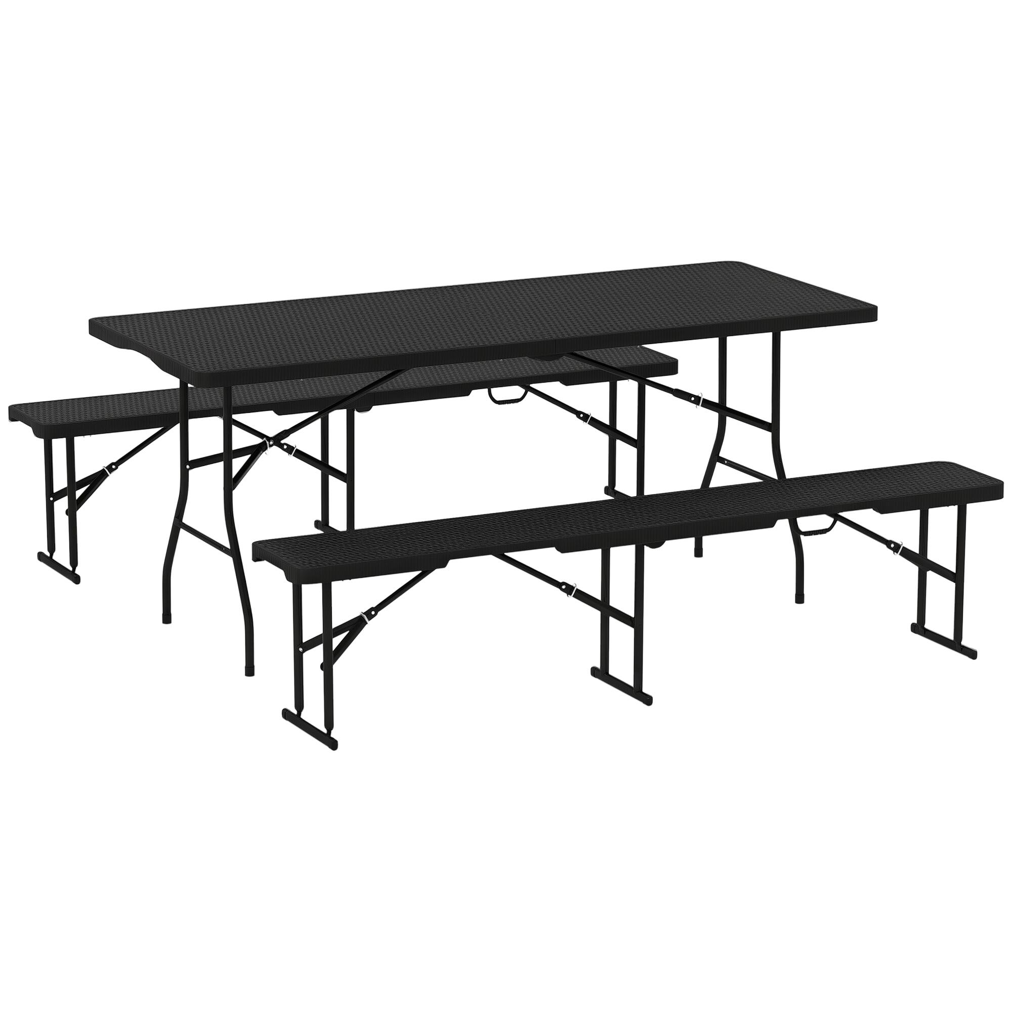Table pliante - Camping - Unisexe - Effet rotin, Pliable, Poignées - Noir 1/6