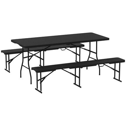 Table pliante - Camping - Unisexe - Effet rotin, Pliable, Poignées - Noir