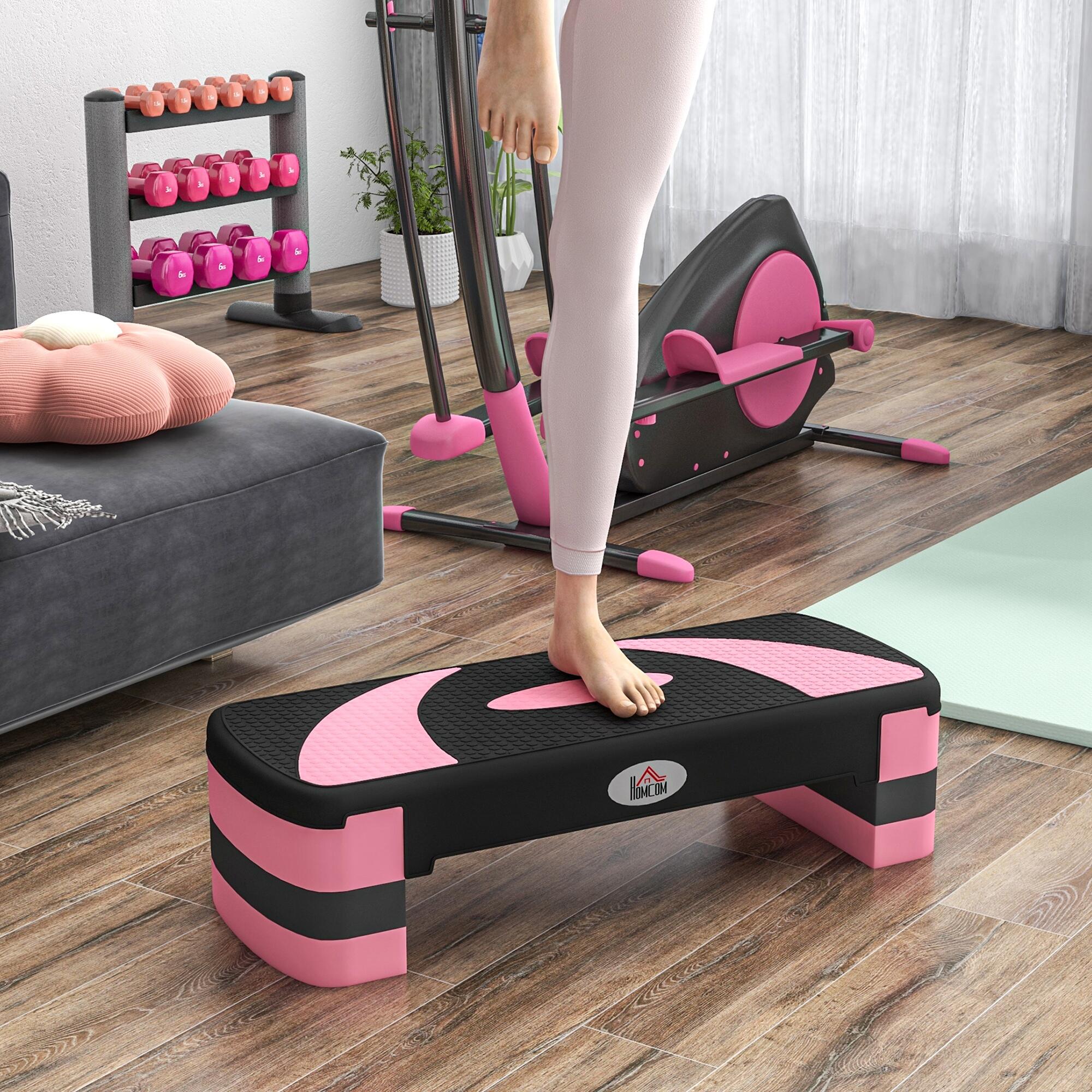 HOMCOM Stepper Fitness Regolabile su 3 Altezze da 10-15-20 cm Rosa e Nero 2/7