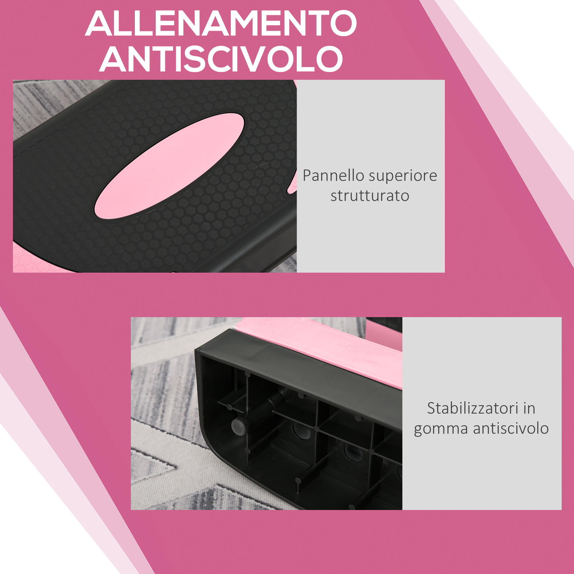 HOMCOM Stepper Fitness Regolabile su 3 Altezze da 10-15-20 cm Rosa e Nero 6/7
