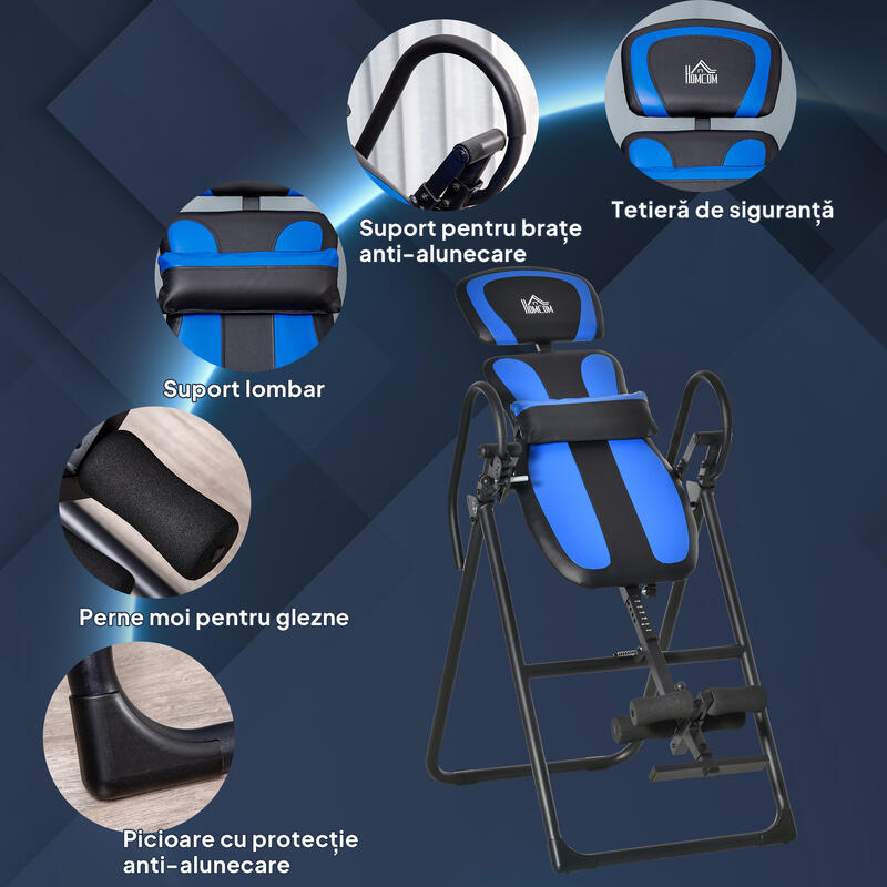 Masă pliabilă cu inversiune gravitațională HOMCOM, reglabilă, 140-203 cm, neagră