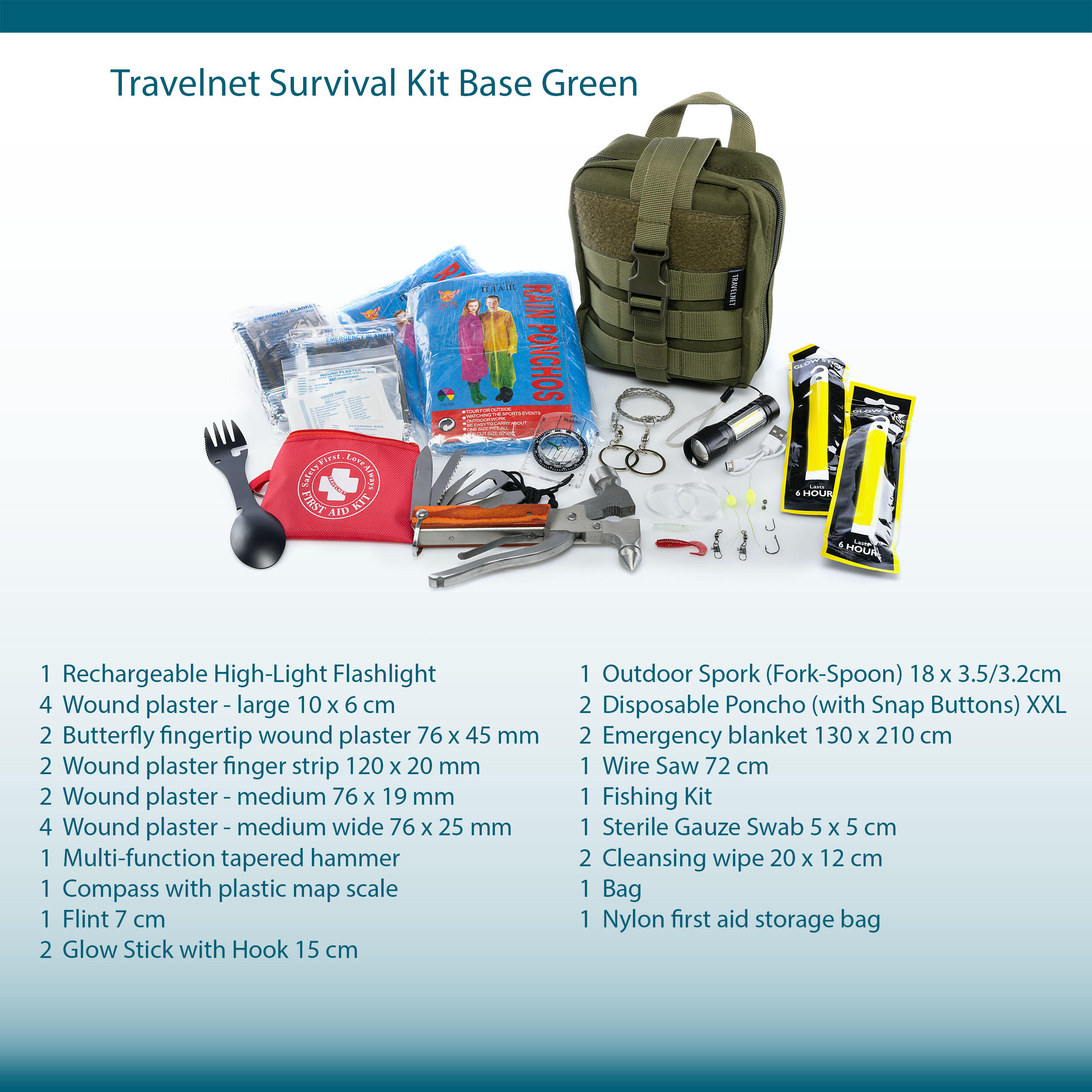 Travelnet Survival Base – Kit de survie et de premiers secours 30 pièces 3/7