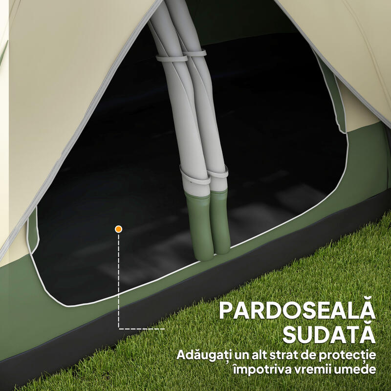 Outsunny Cort de camping 6-8 persoane, 2 camere, 450x215x180 cm, verde