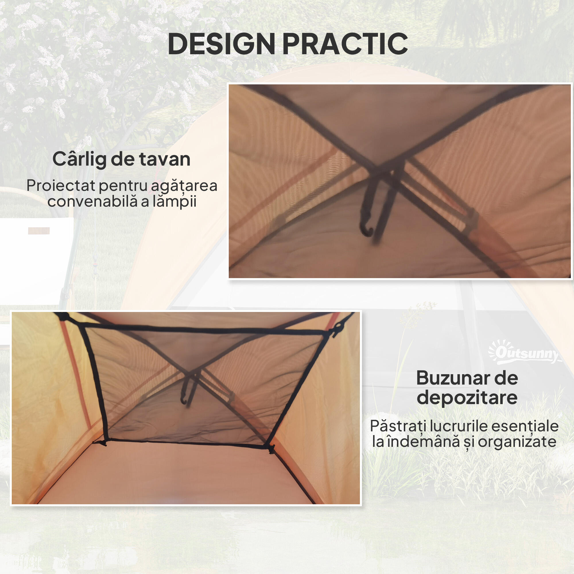 Outsunny Tenda da Campeggio per 3 Persone Impermeabile 2x2x1.35m Arancione 7/7