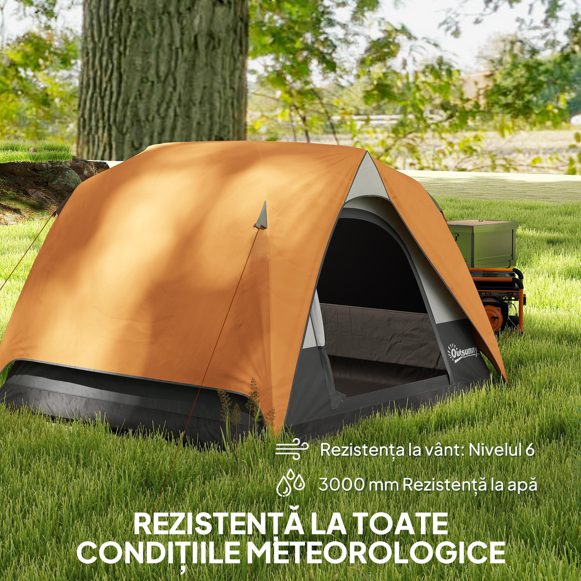 Outsunny Tenda da Campeggio per 3 Persone Impermeabile 2x2x1.35m Arancione 5/7