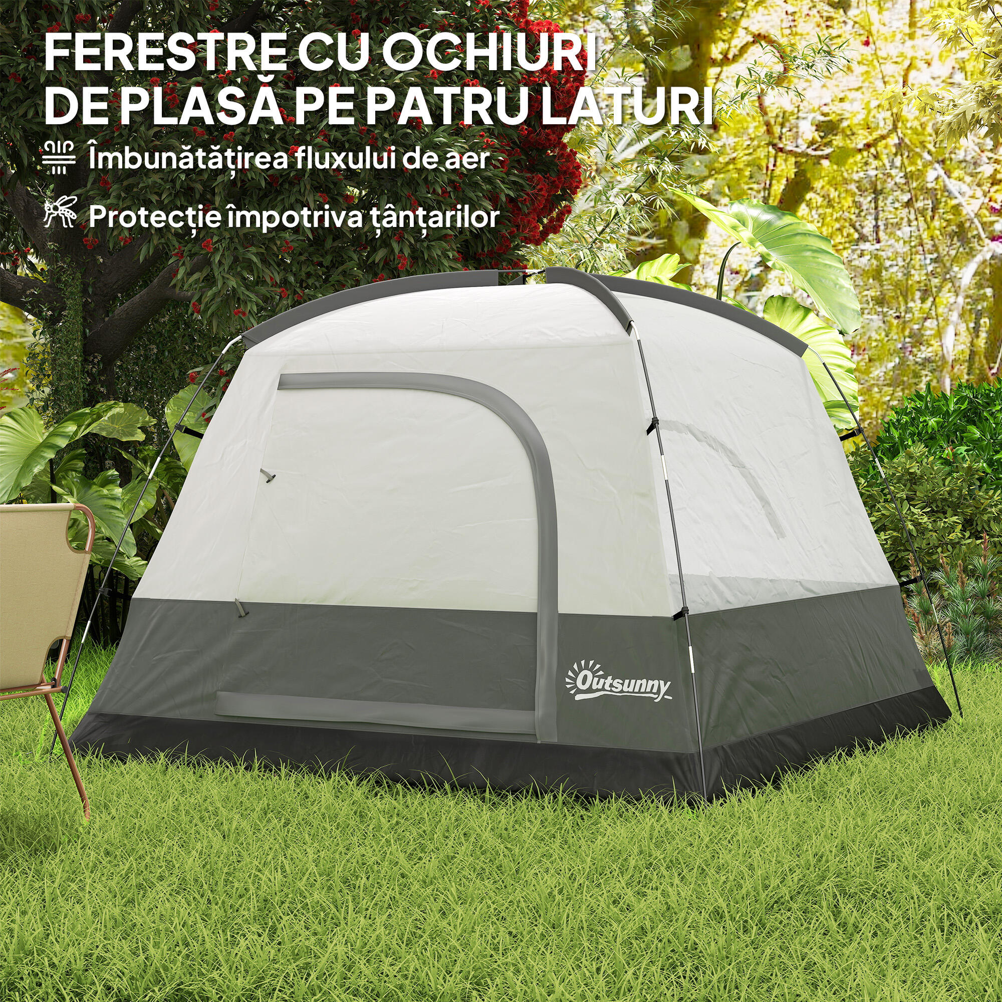 Outsunny Tenda da Campeggio per 3 Persone Impermeabile 2x2x1.35m Arancione 6/7