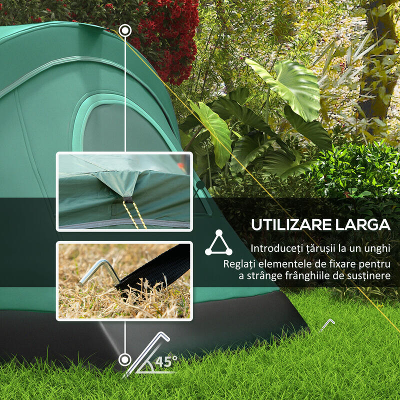 Outsunny Cort Camping 4 Persoane, Impermeabil PU3000mm, Fibră de Sticlă, Verde