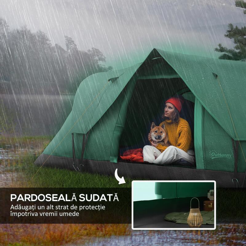 Outsunny Cort Camping 4 Persoane, Impermeabil PU3000mm, Fibră de Sticlă, Verde