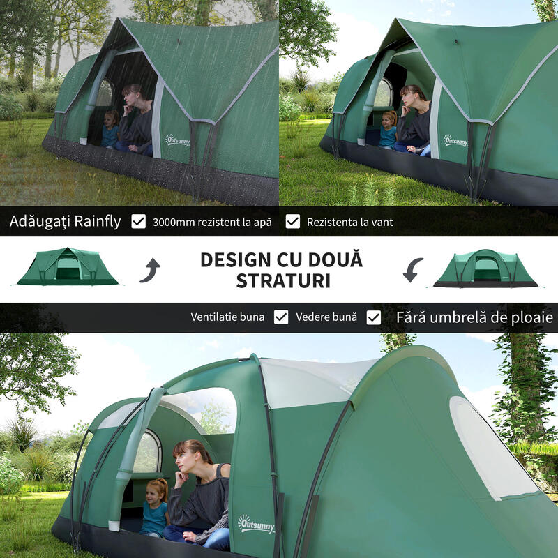 Outsunny Cort Camping 4 Persoane, Impermeabil PU3000mm, Fibră de Sticlă, Verde