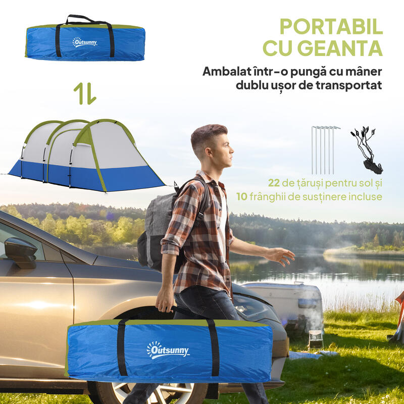 Outsunny cort 2-3 pers., 2 zone, 3 intrări, impermeabil 2000 mm