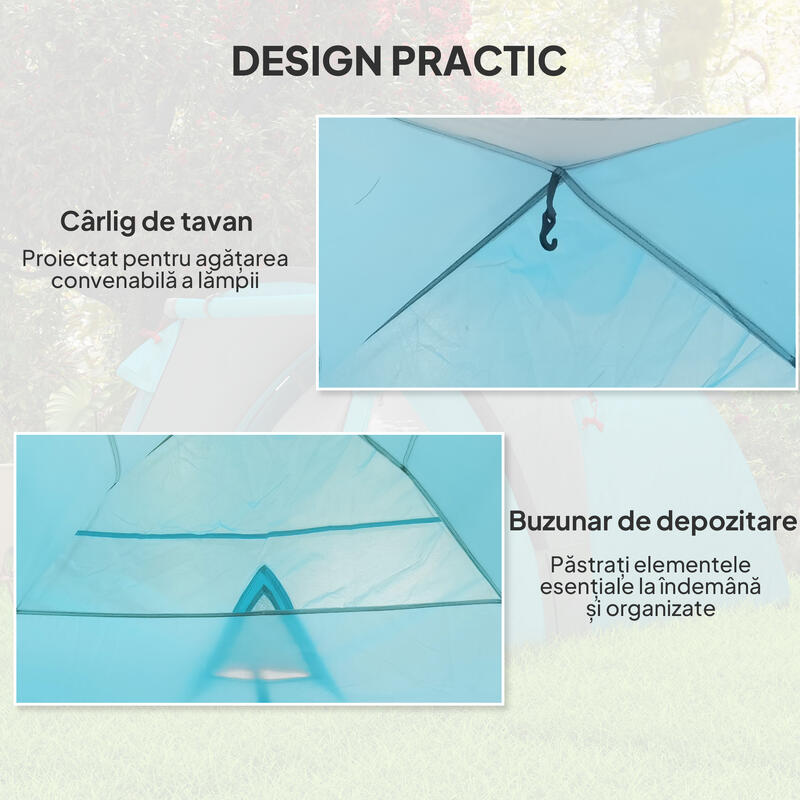 Outsunny Cort pop-up pentru 2-3 persoane, verandă, impermeabil 3000 mm, albastru