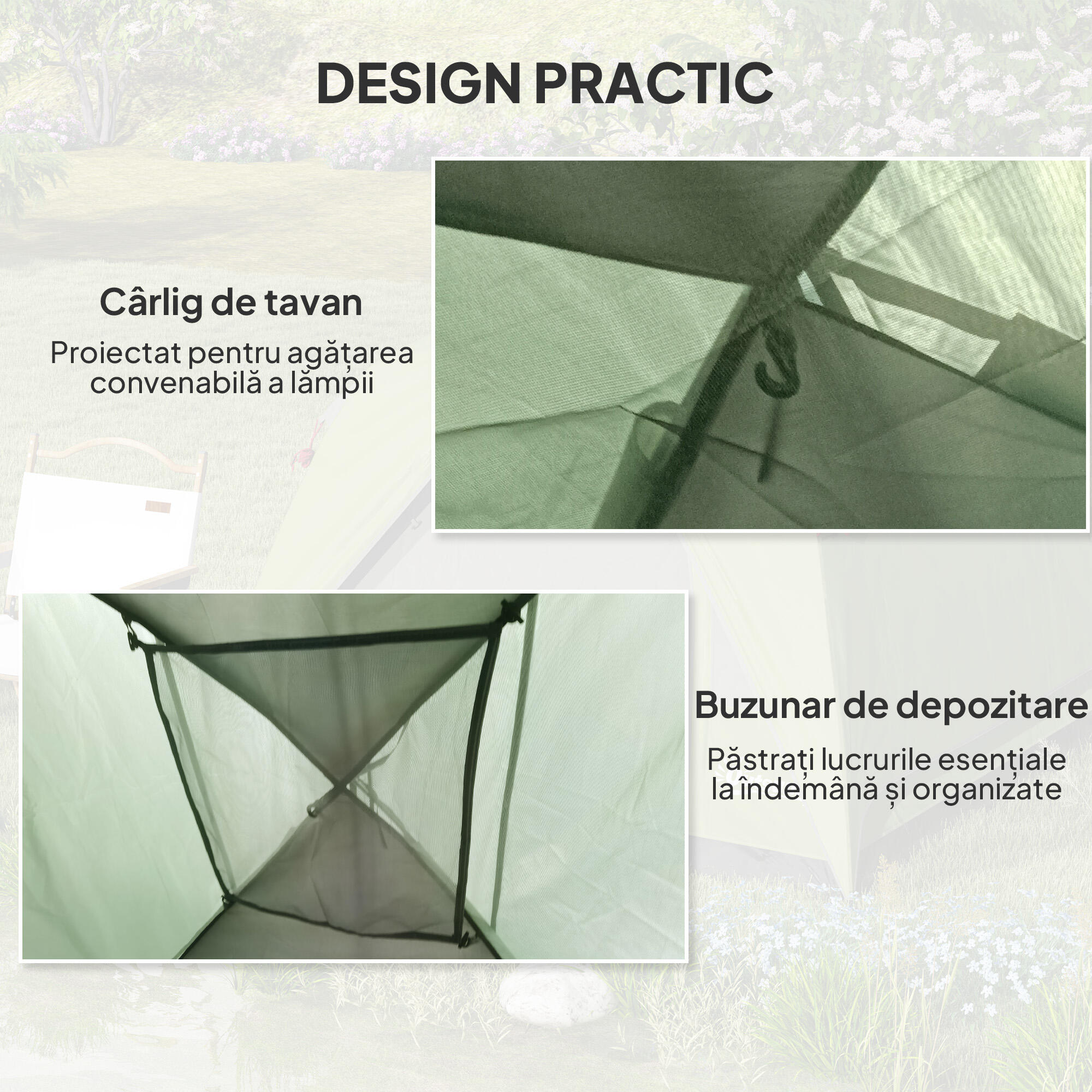 Outsunny Tenda da Campeggio per 3 Persone Impermeabile 2x2x1.35m Verde 7/7